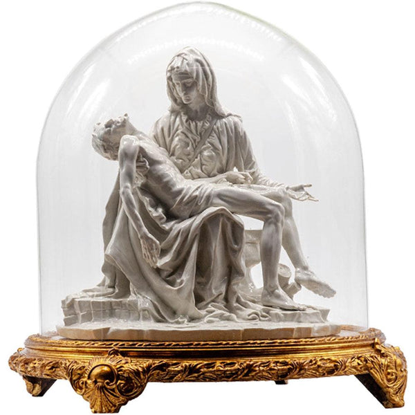 Piedad de Miguel Ángel - Estatua de porcelana brillante de Capodimonte con campana de vidrio