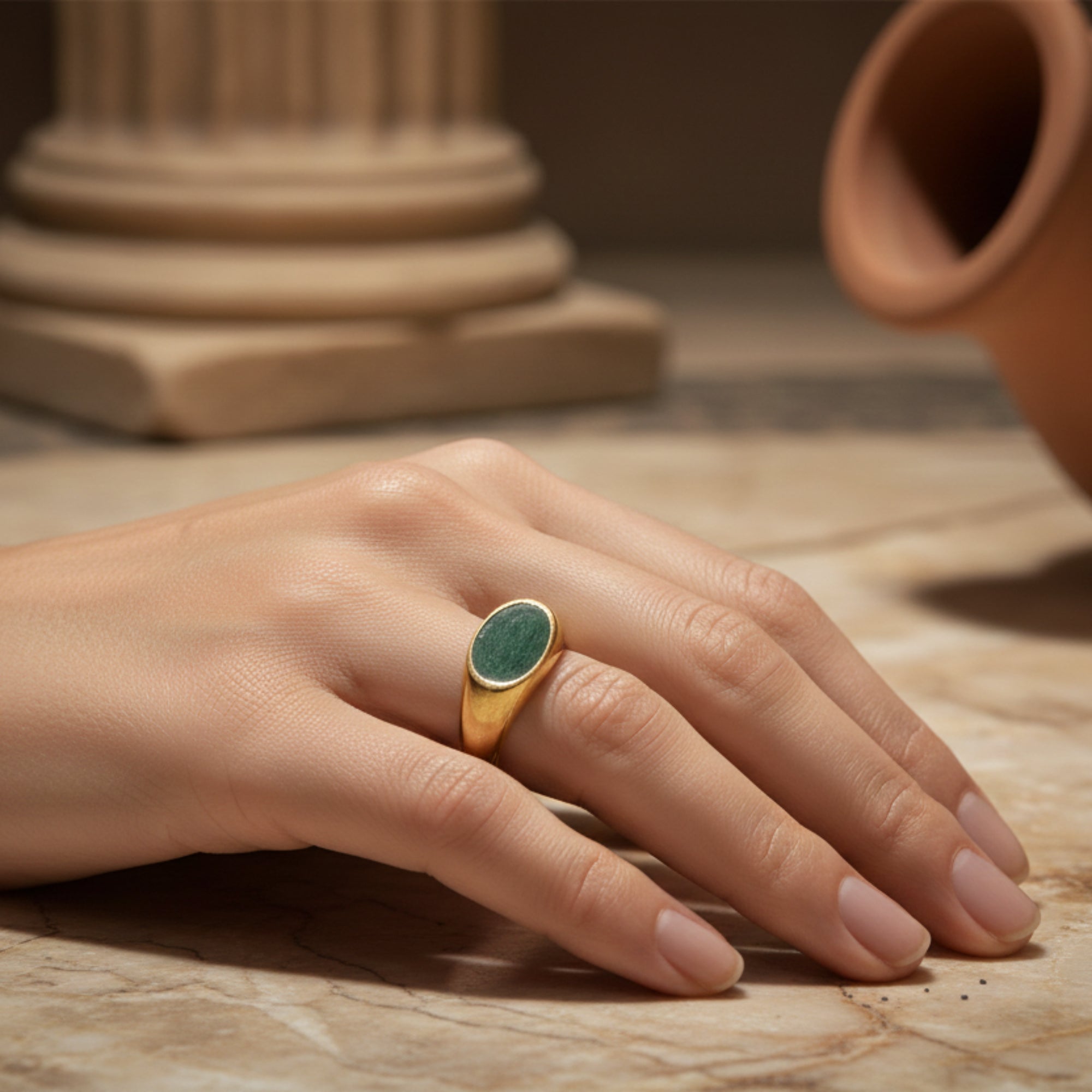 Classic enamelled ring from Herculaneum - 18K gold plated 925 silver