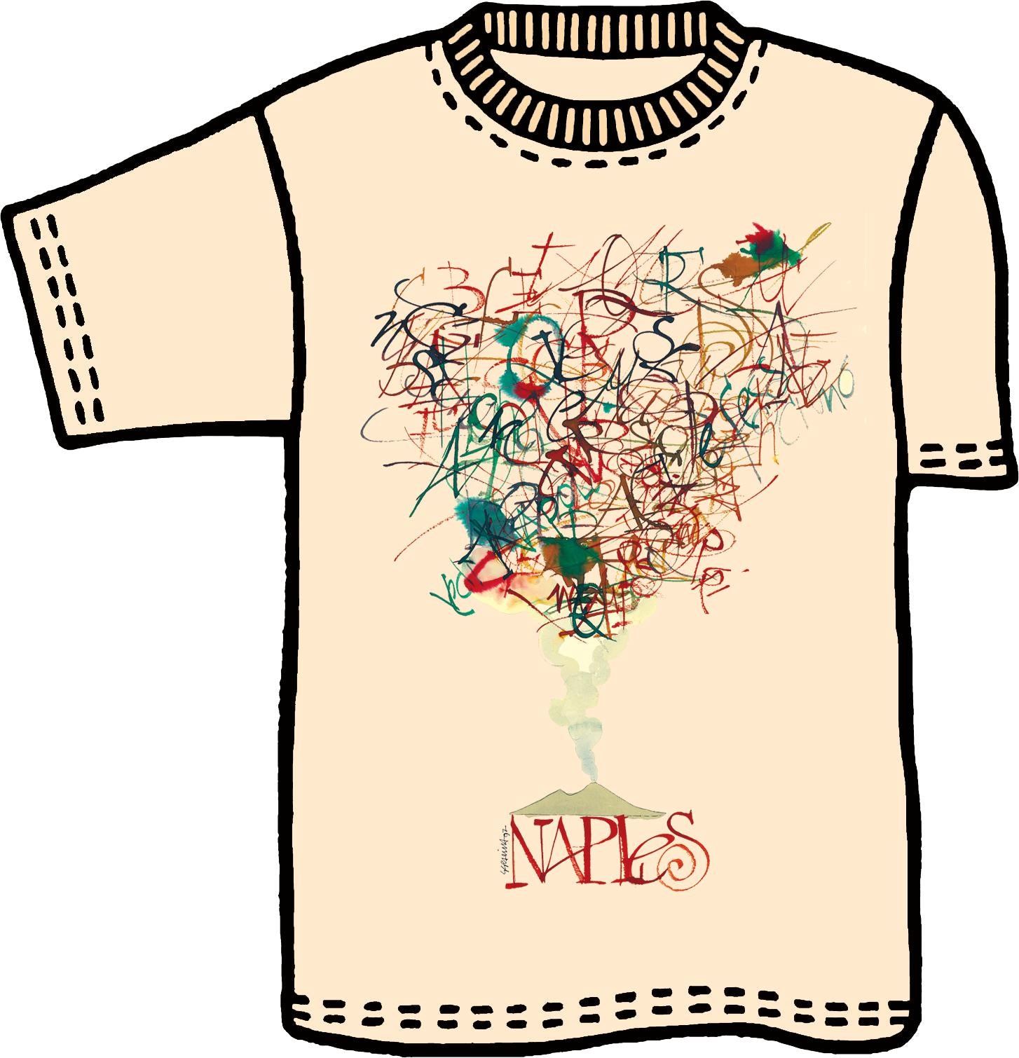 Unisex T-shirt in natural cotton with artistic design “Lettering Napoli” inspired by Vesuvius.