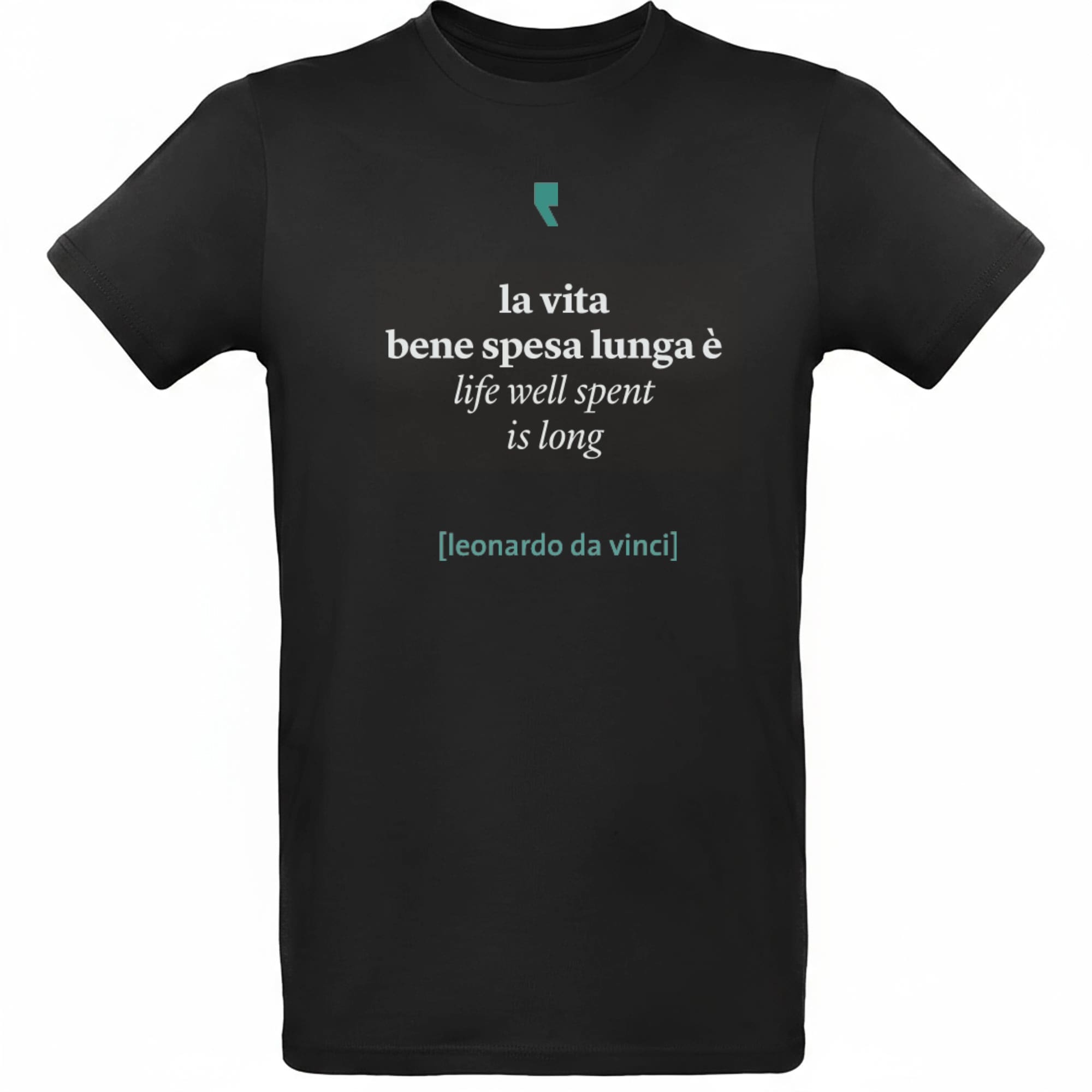 T-shirt minimalista ispirata a Leonardo da Vinci, con grafica semplice in stile rinascimentale.