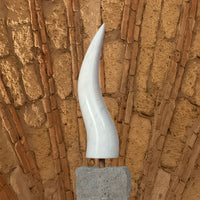Neapolitan Lucky Horn in Carrara Marble 40 cm with Base in Lava Stone, Tuff or Marble – Design Amulet Made in Italy