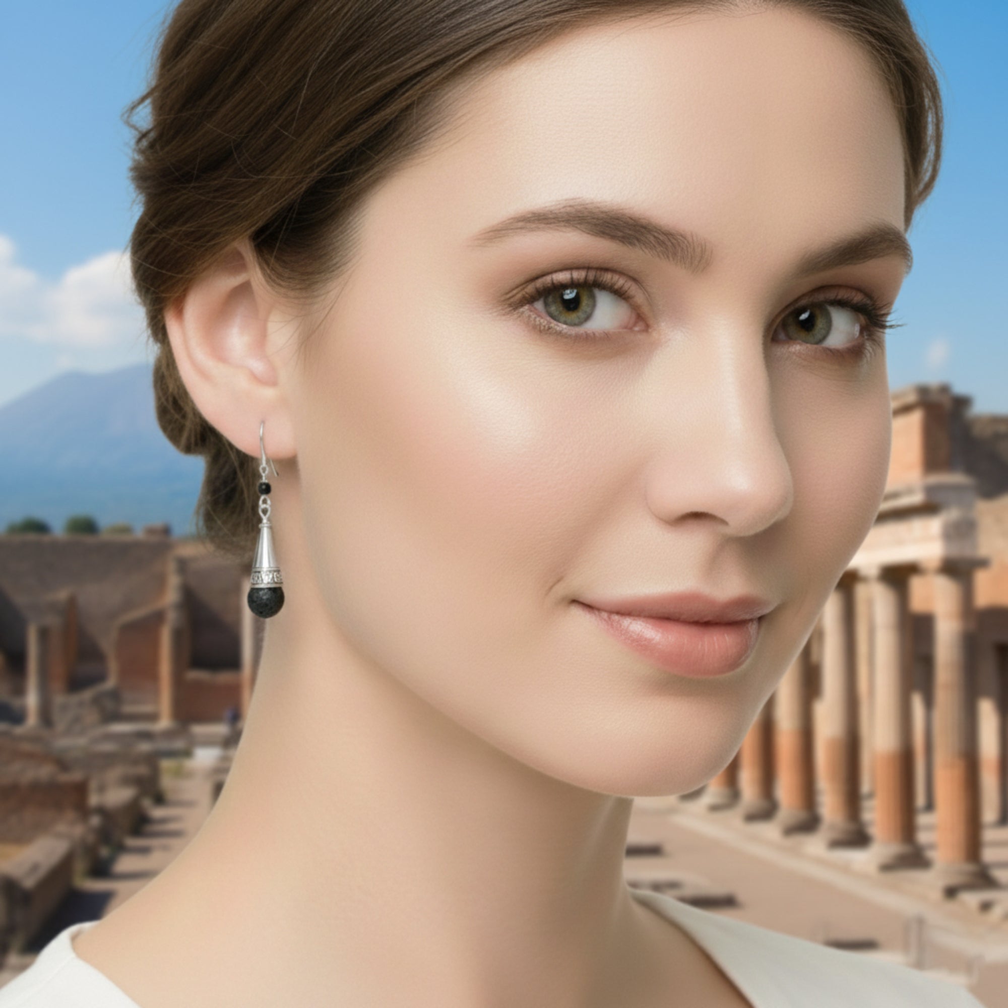 Pompeii Crotalia style earrings with lava stone from Vesuvius
