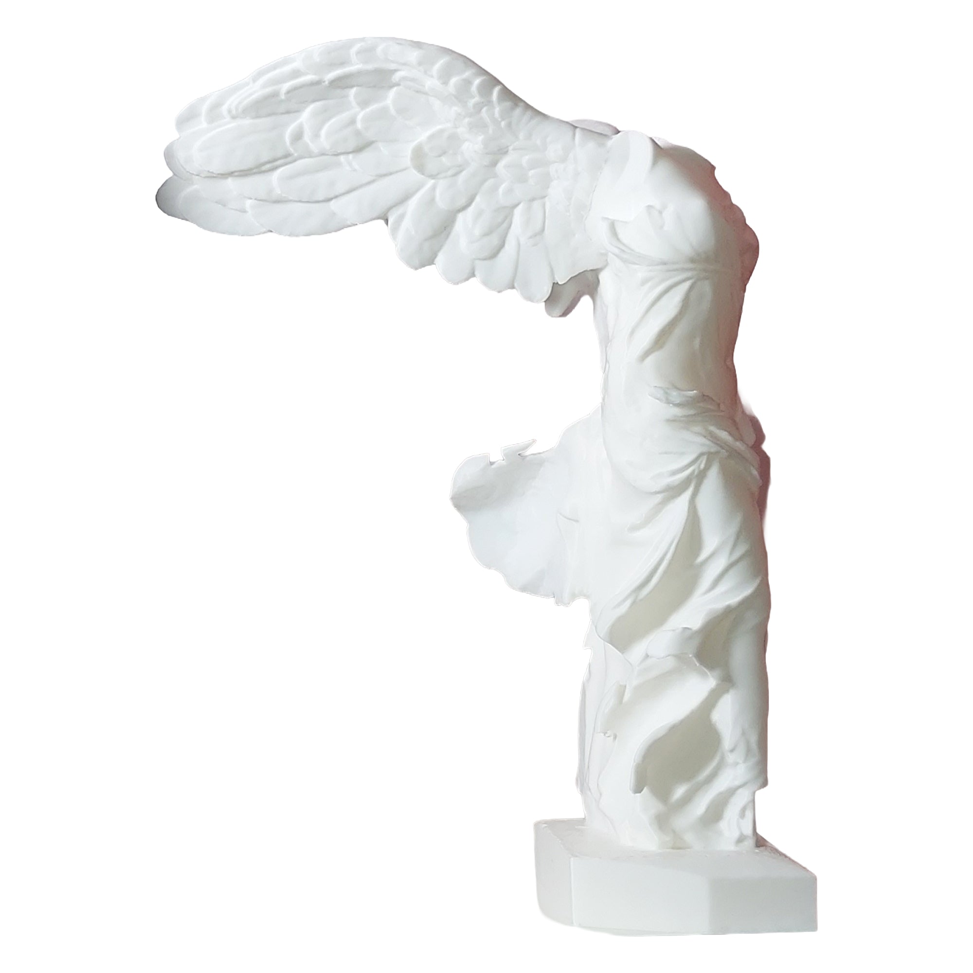 Profilo laterale della Nike di Samotracia in stampa 3D che ne evidenzia il dinamismo.