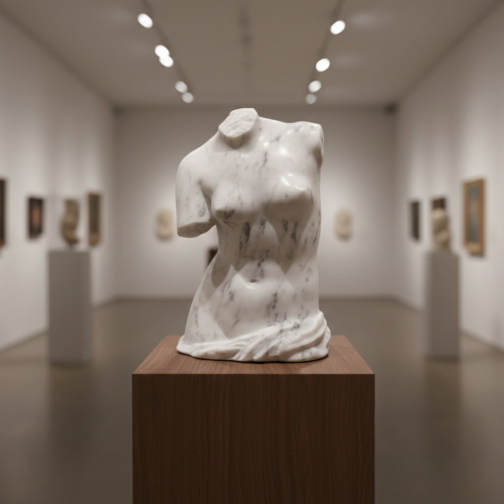 Frammento di Venere su piedistallo in galleria.