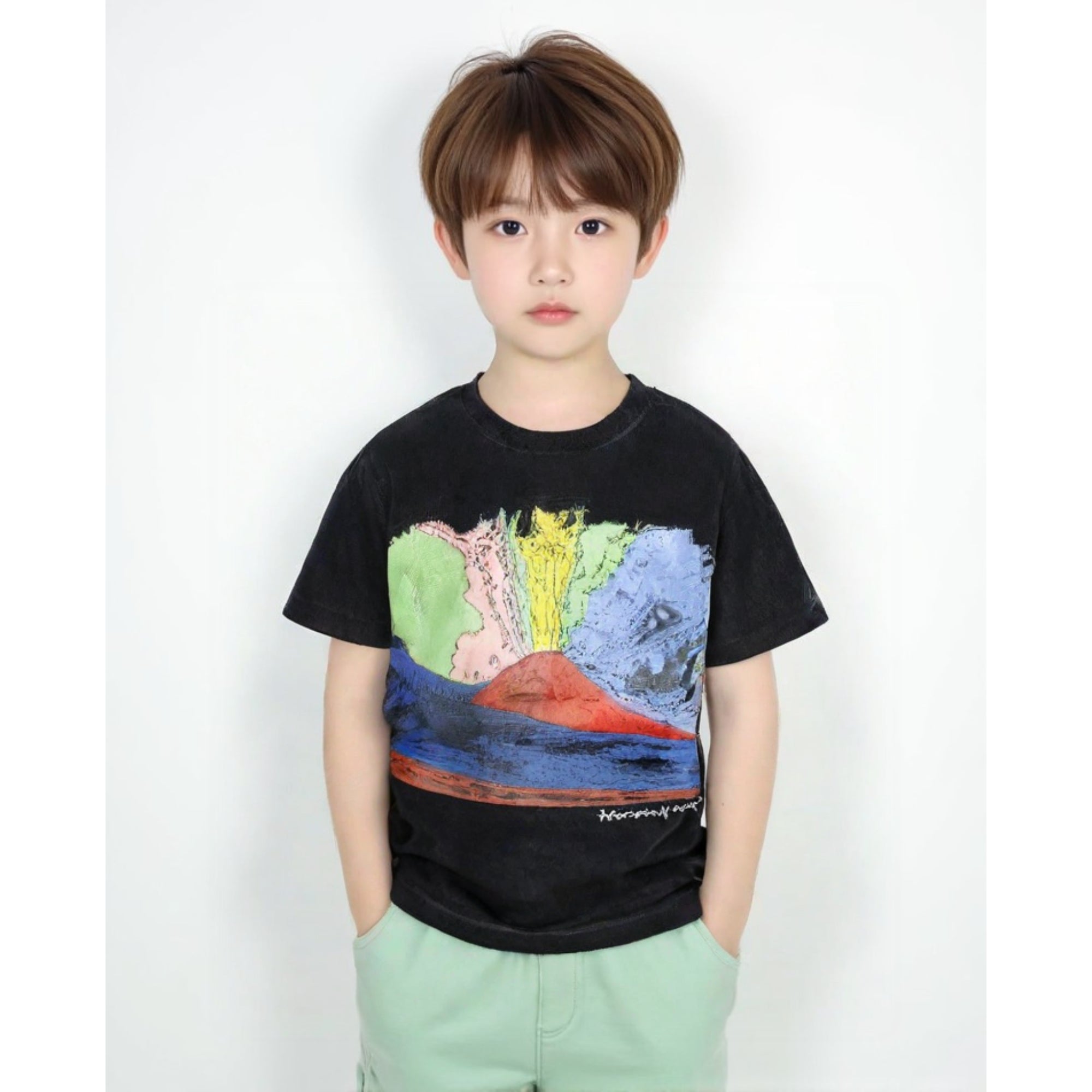 T-shirt bambino in cotone con stampa “Vesuvius” di Andy Warhol, pop art colorata.