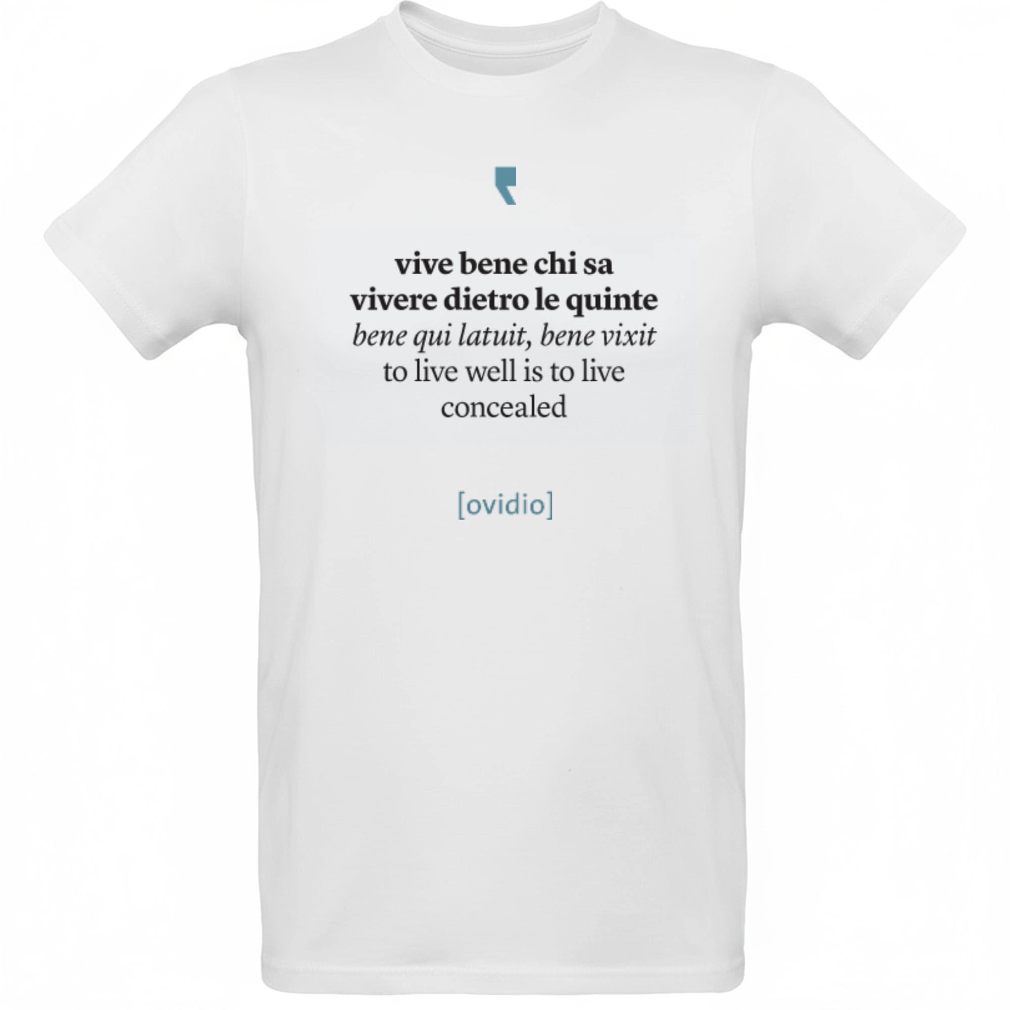 T-shirt da uomo “Ovidio Concettuale” con grafica artistica ispirata ai temi della poesia classica.