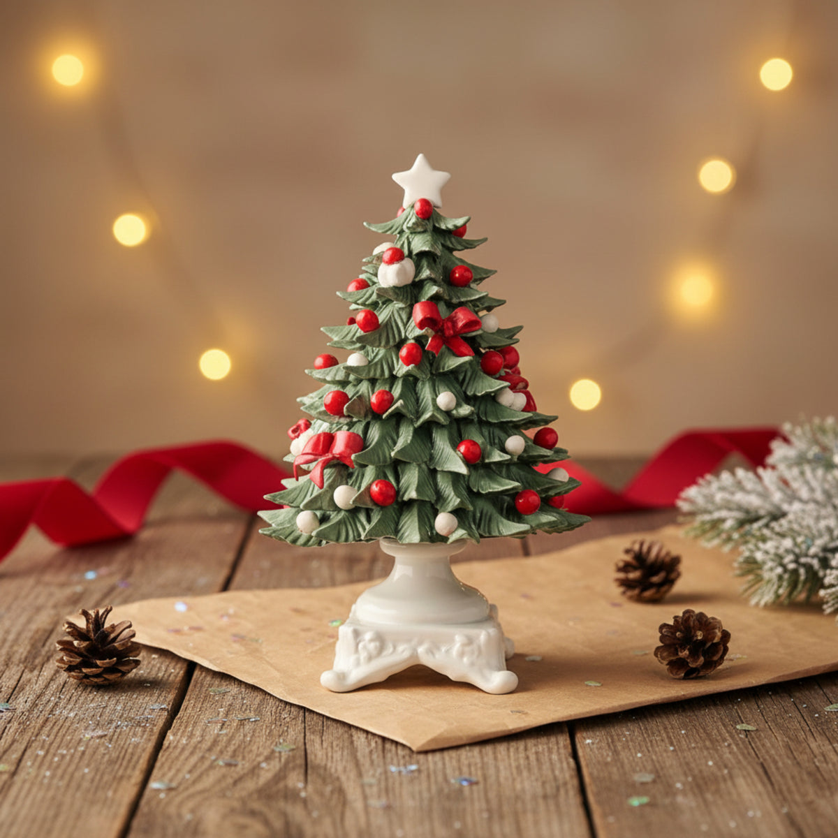 Sapin de Noël en porcelaine Capodimonte peint à la main.