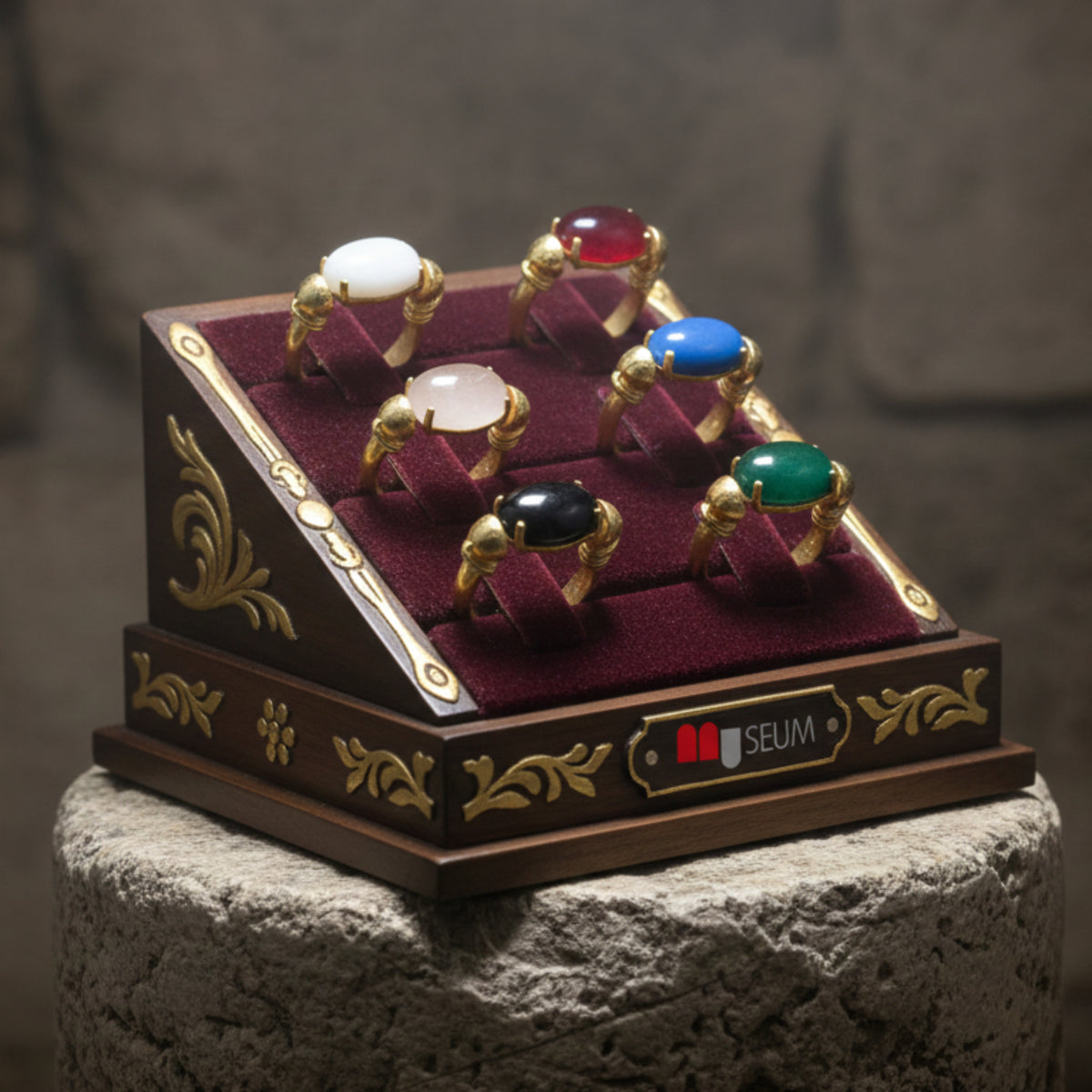 Pompeii ring with natural stones made of 925 silver and 18K gold plated