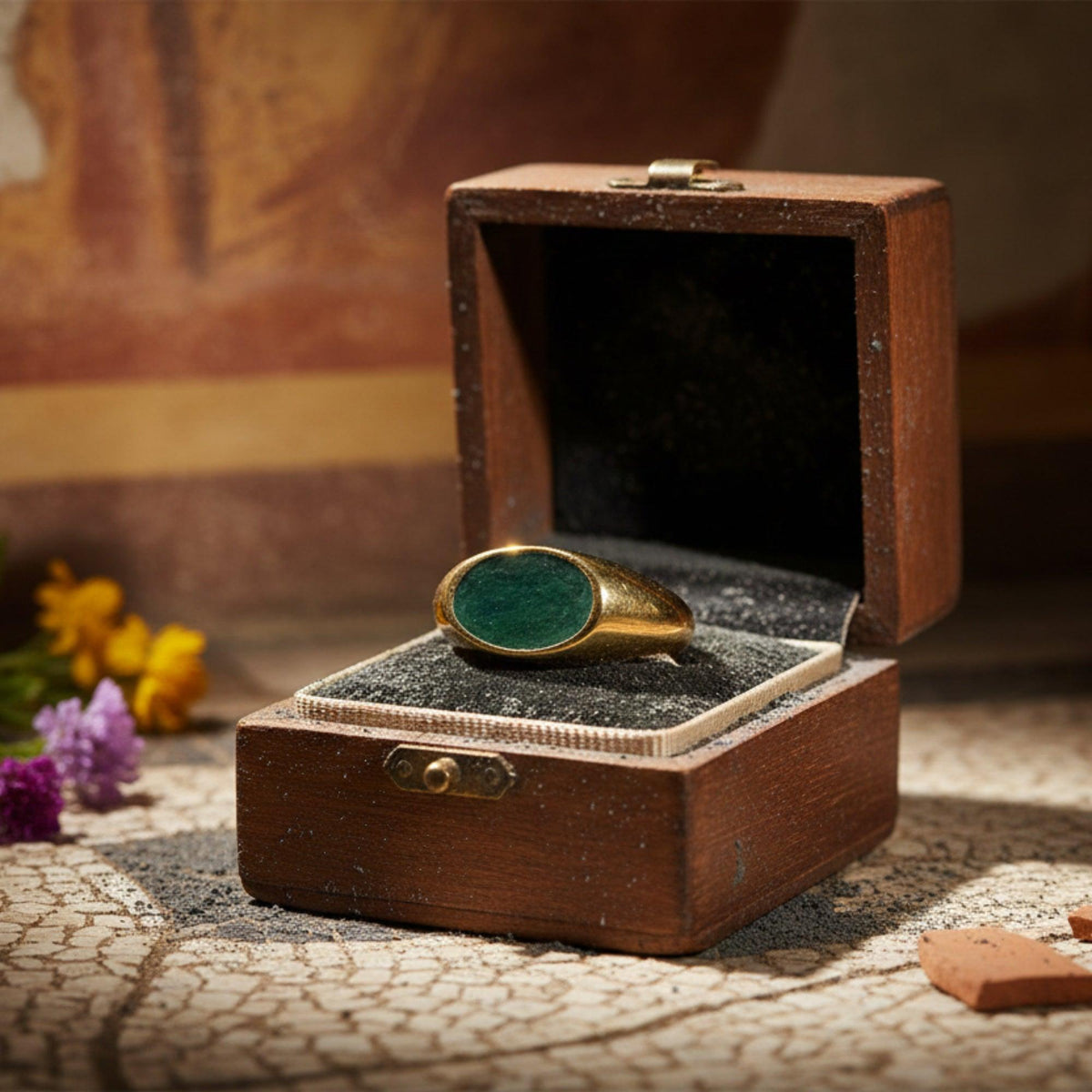 Classic Enamel Ring from Ercolano in 925 Sterling Silver and 18K Gold Plated