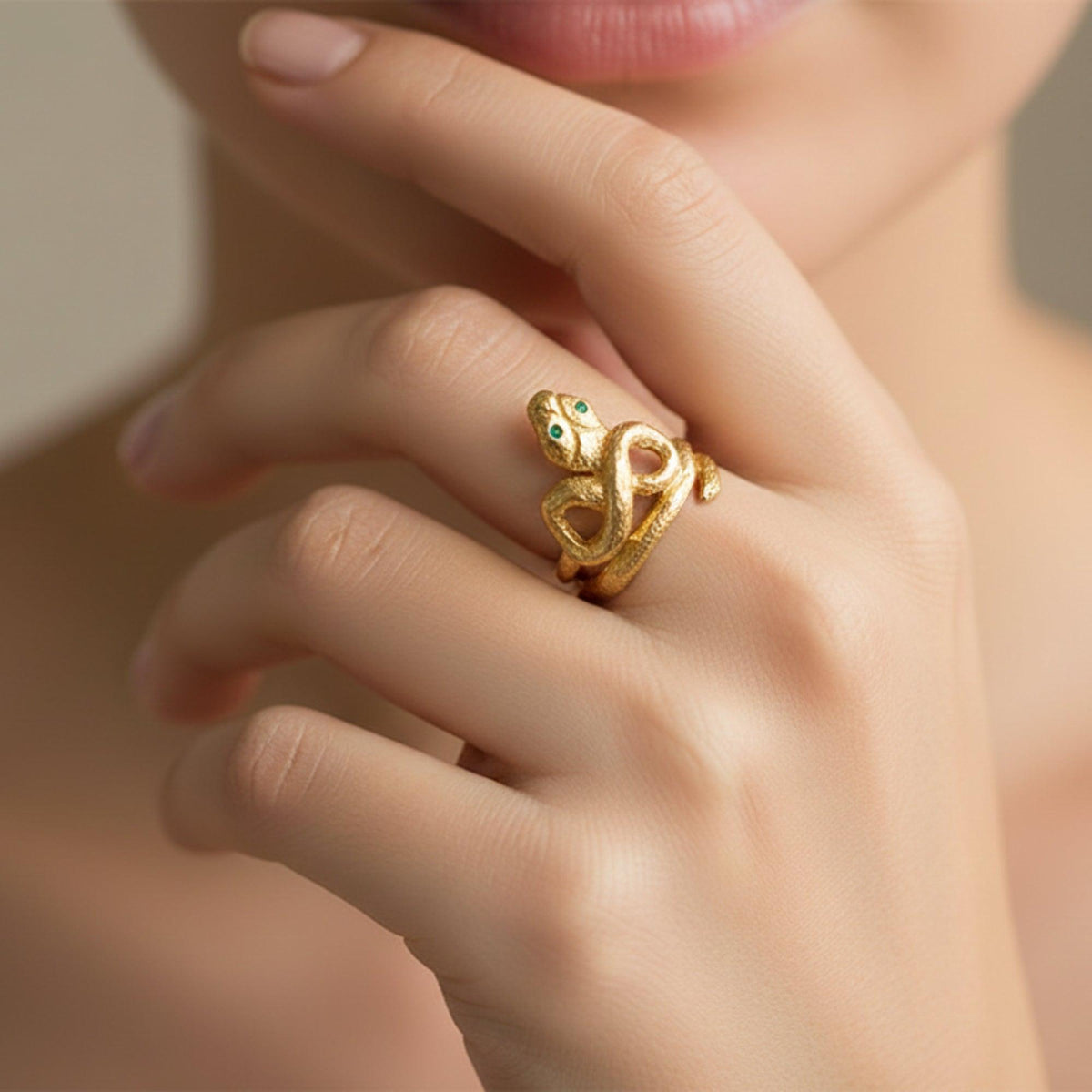 Pompeii Twisted Snake Ring in 925 Silver Plated with 18K Gold  