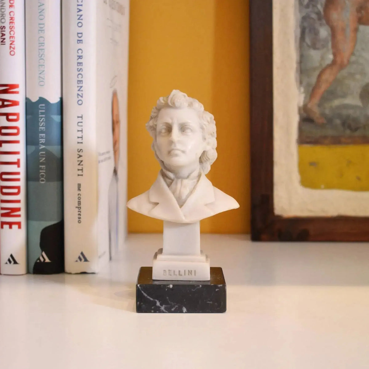Sculpture in recomposed Carrara marble by Vincenzo Bellini, famous Italian composer of the 19th century.