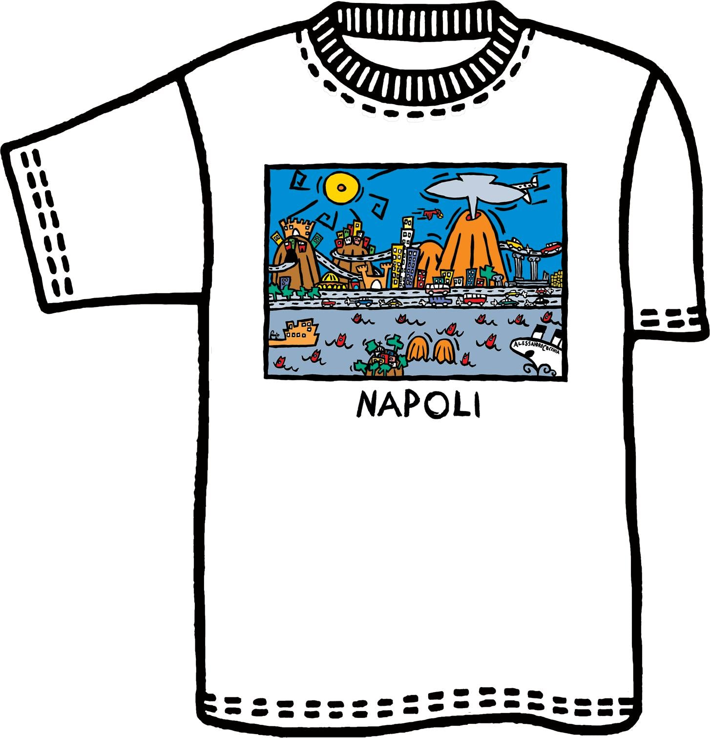 Cotton T-shirt with a print inspired by the art of Alessandro Cocchia and the colors of Naples