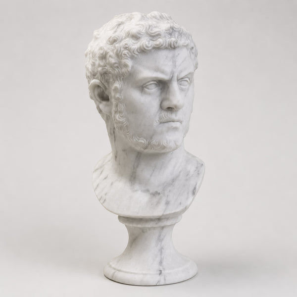 Caracalla - Cabeza tallada en mármol de Carrara 26 cm