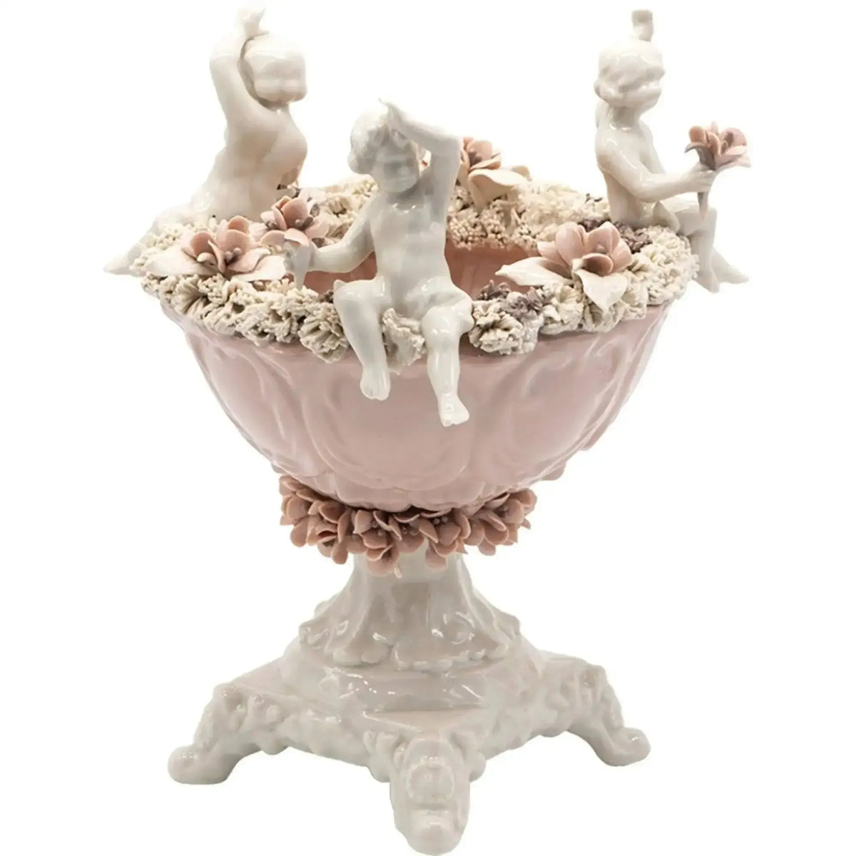 Centre de table aux anges en porcelaine de Capodimonte H. 28 cm