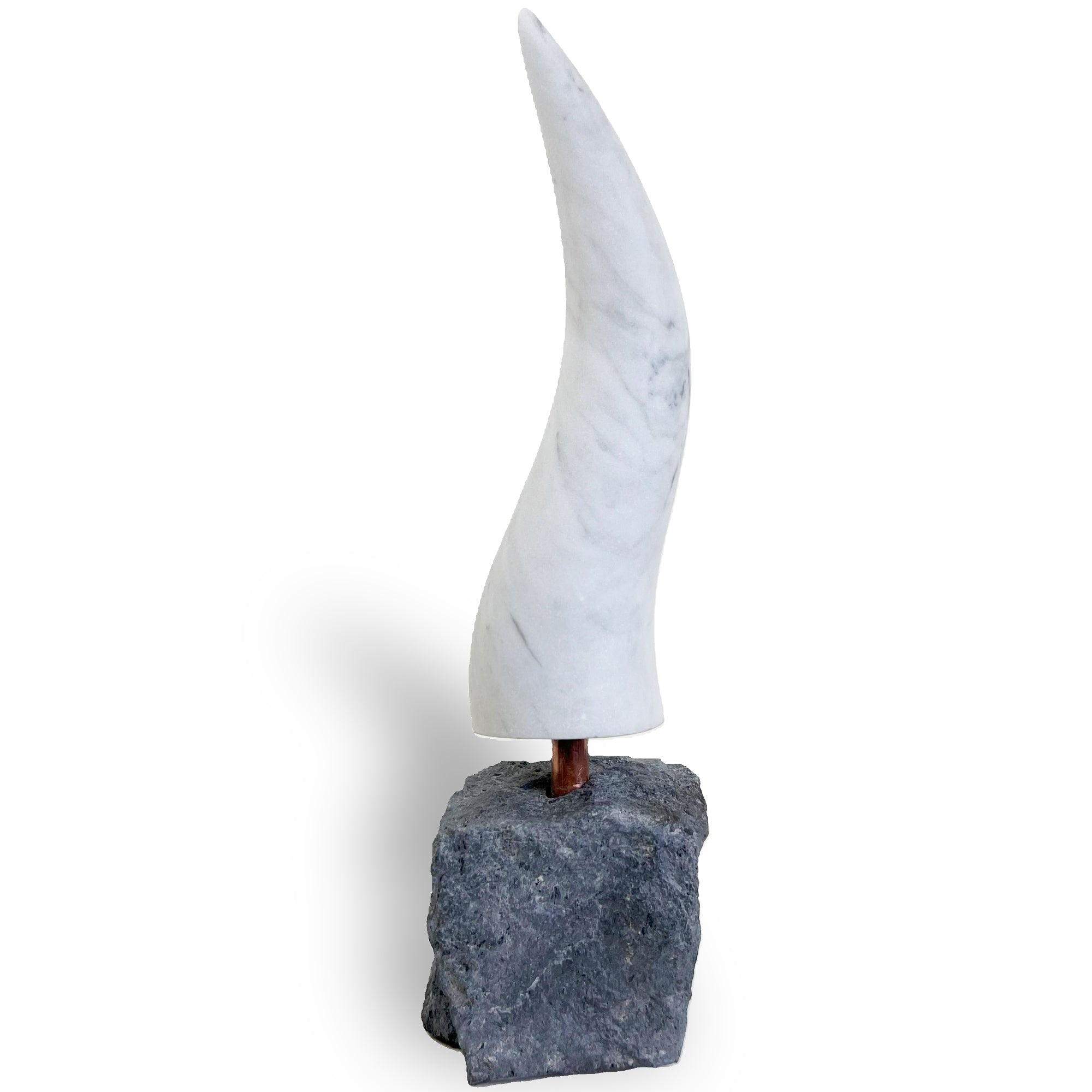 Corno Portafortuna Napoletano in Marmo di Carrara 40 cm con Base in Pietra Lavica, Tufo o Marmo – Amuleto di Design Made in Italy