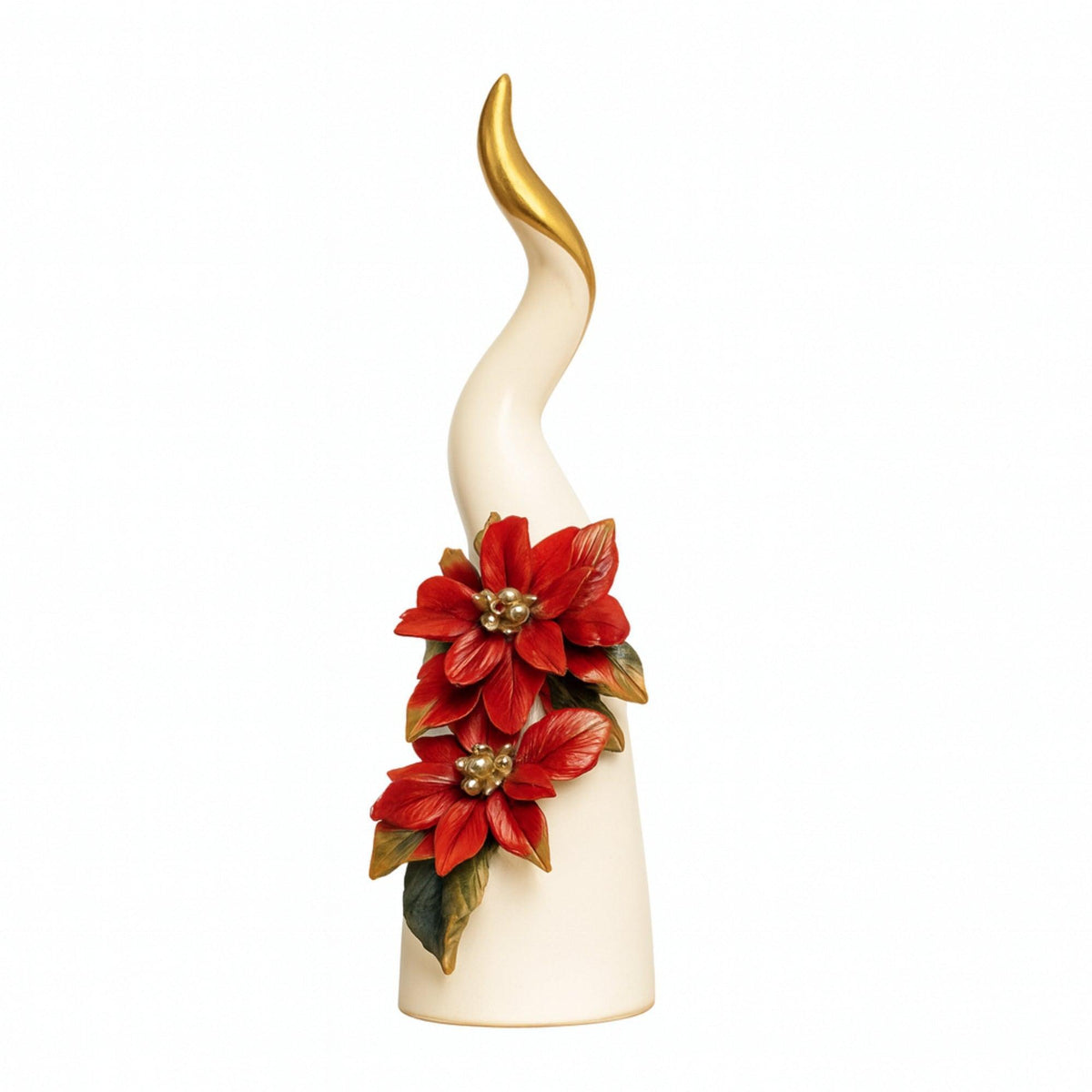 Corne en porcelaine Capodimonte avec étoiles de Noël rouges.