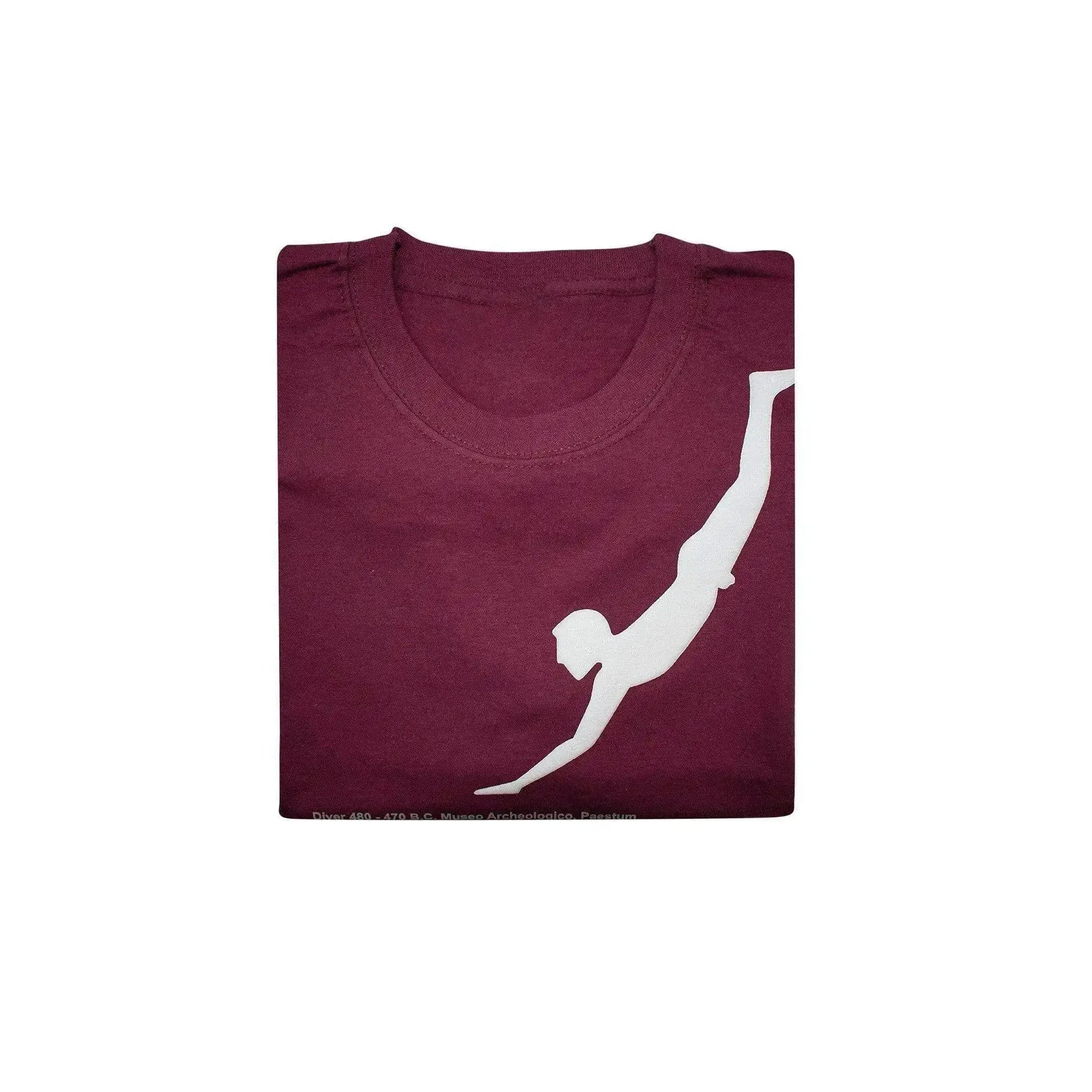 T-shirt homme bordeaux imprimé plongeur Paestum plié