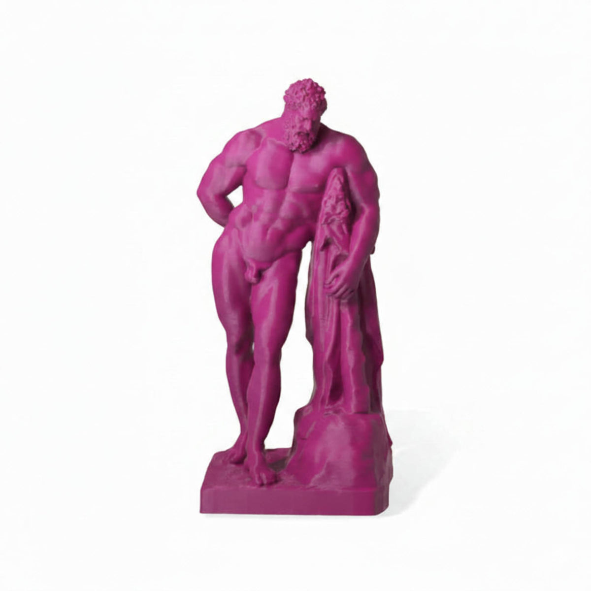 Ercole Farnese stampato in 3D magenta, vista frontale su fondo bianco.