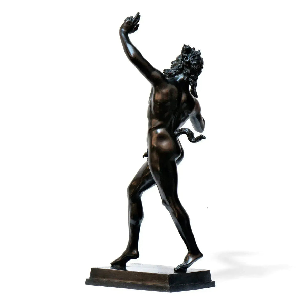 Dancing Faun of Pompeii, black patina, side view