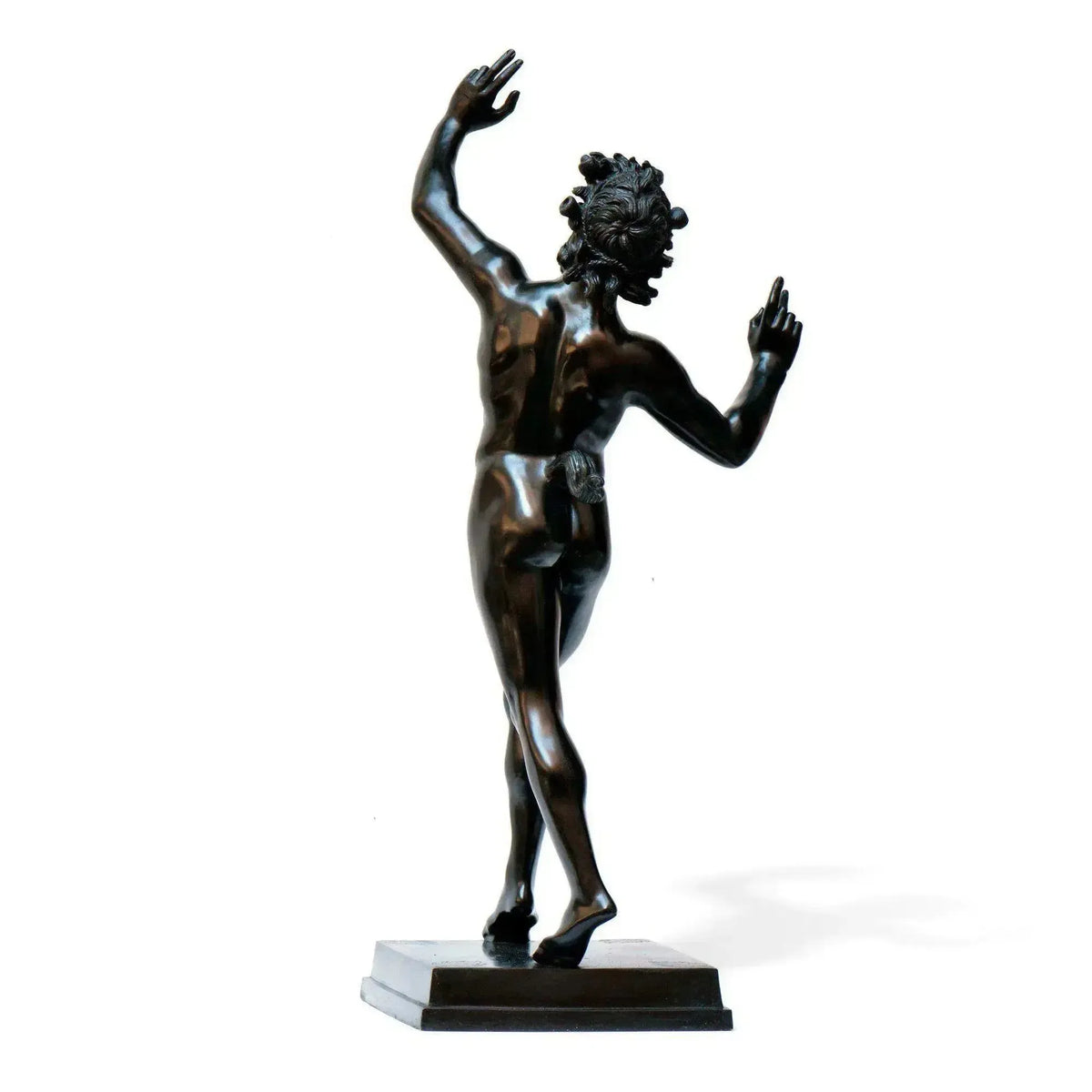Dancing Faun of Pompeii, Black Patina. Seen from behind.