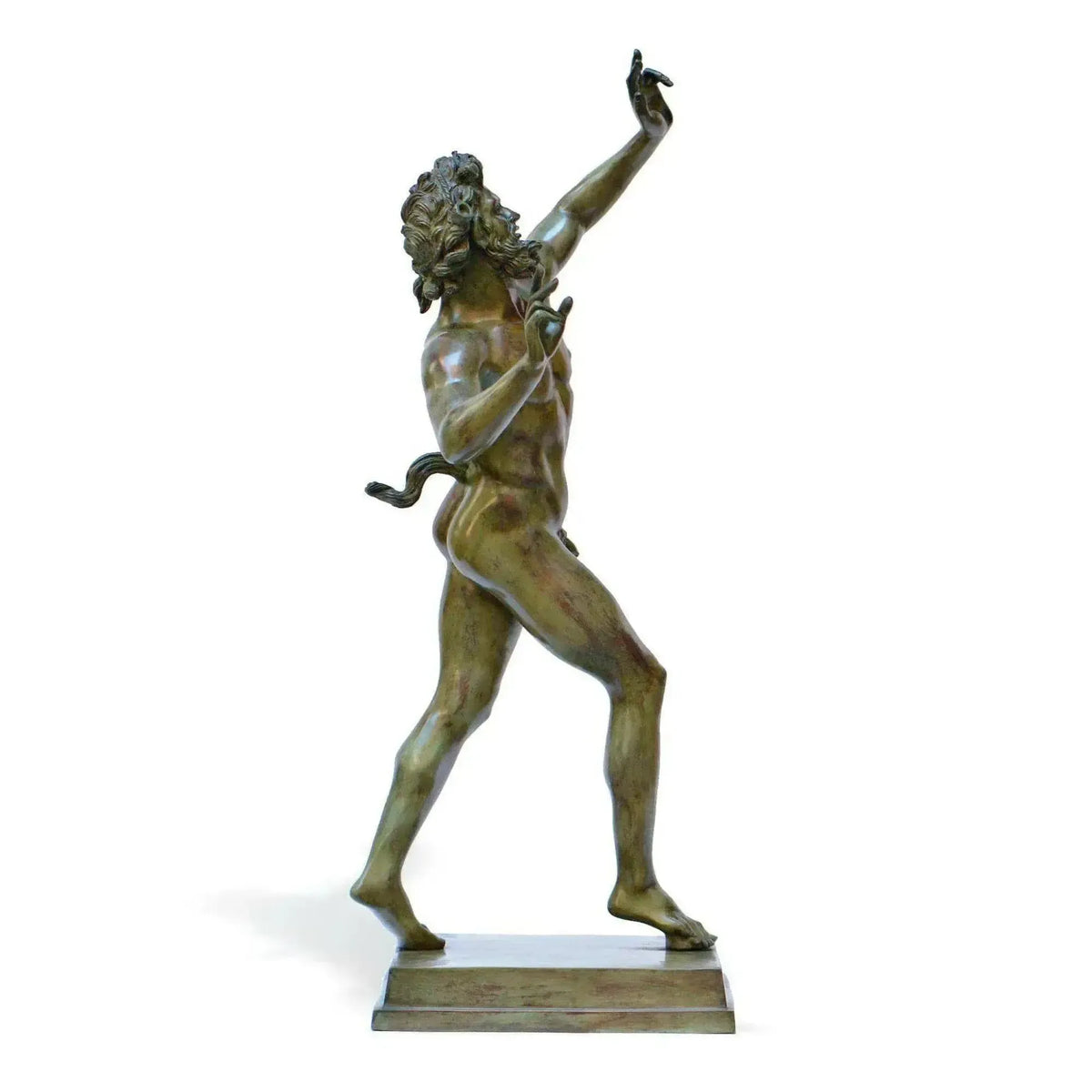 Bronze statue of the dancing faun with green patina - bronze statue