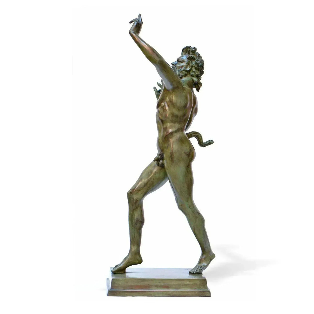 Bronze statue of the dancing faun with green patina - bronze statues