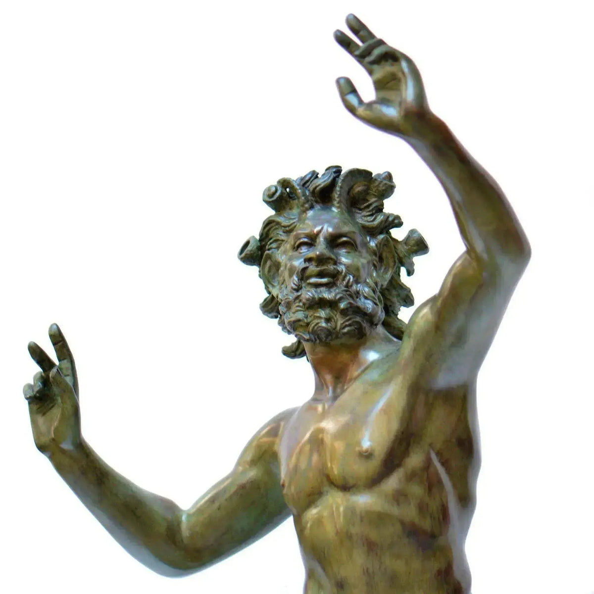 Pompeii dancing faun in bronze with green patina - bronze statue
