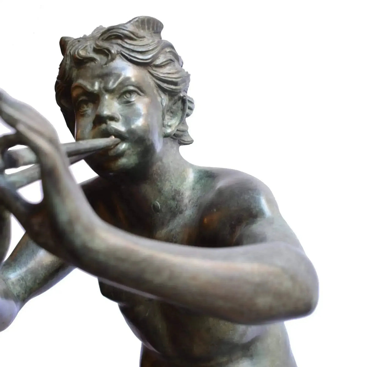 Detailed bronze statue of faun with fifes