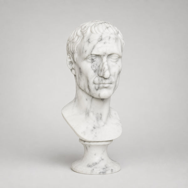 Julio César - Cabeza tallada en mármol de Carrara 30 cm