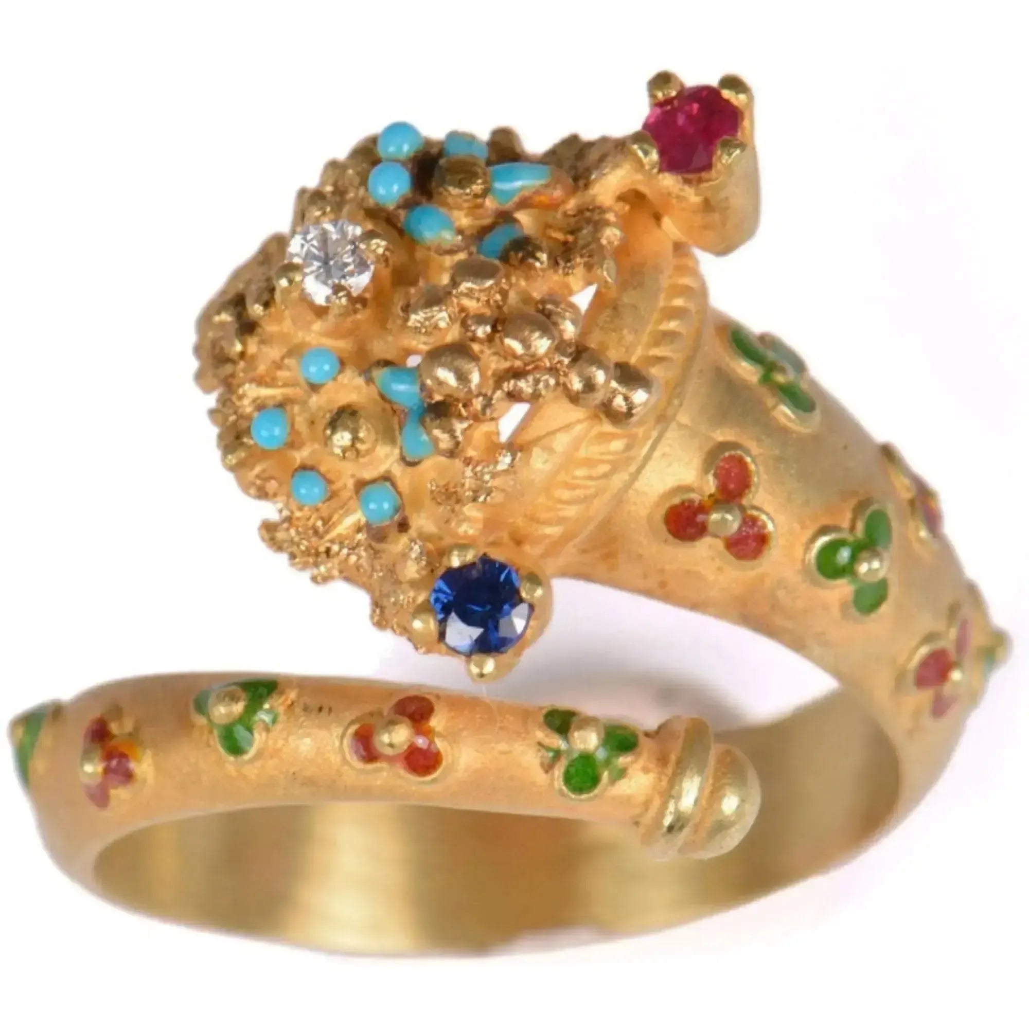 Füllhorn-Goldring mit Steinen