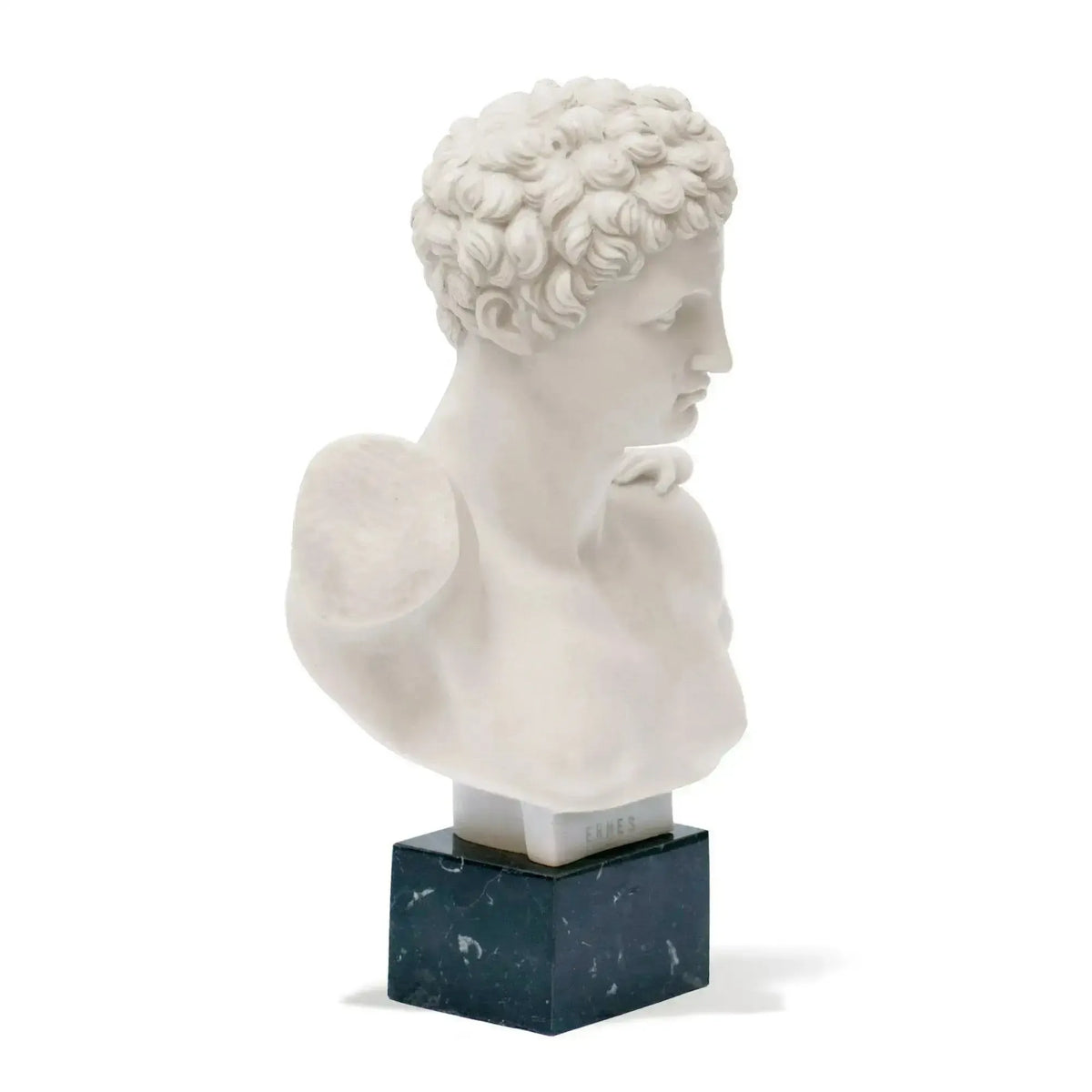 Profile of the marble statue of Hermes.