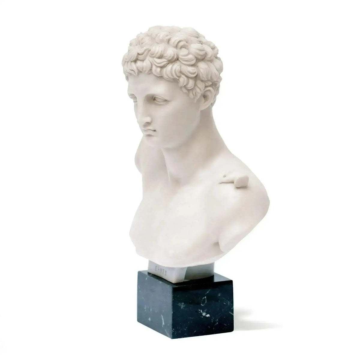 Sculptural details of the marble bust of Hermes.