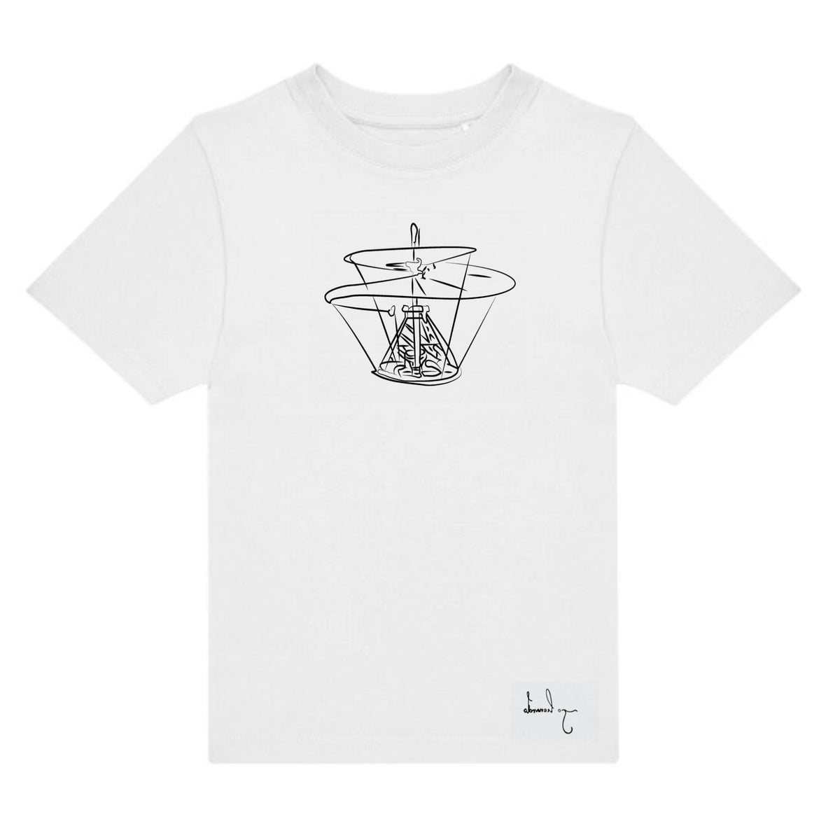 Camiseta para niños inspirada en Leonardo da Vinci, entre arte e ingeniería.