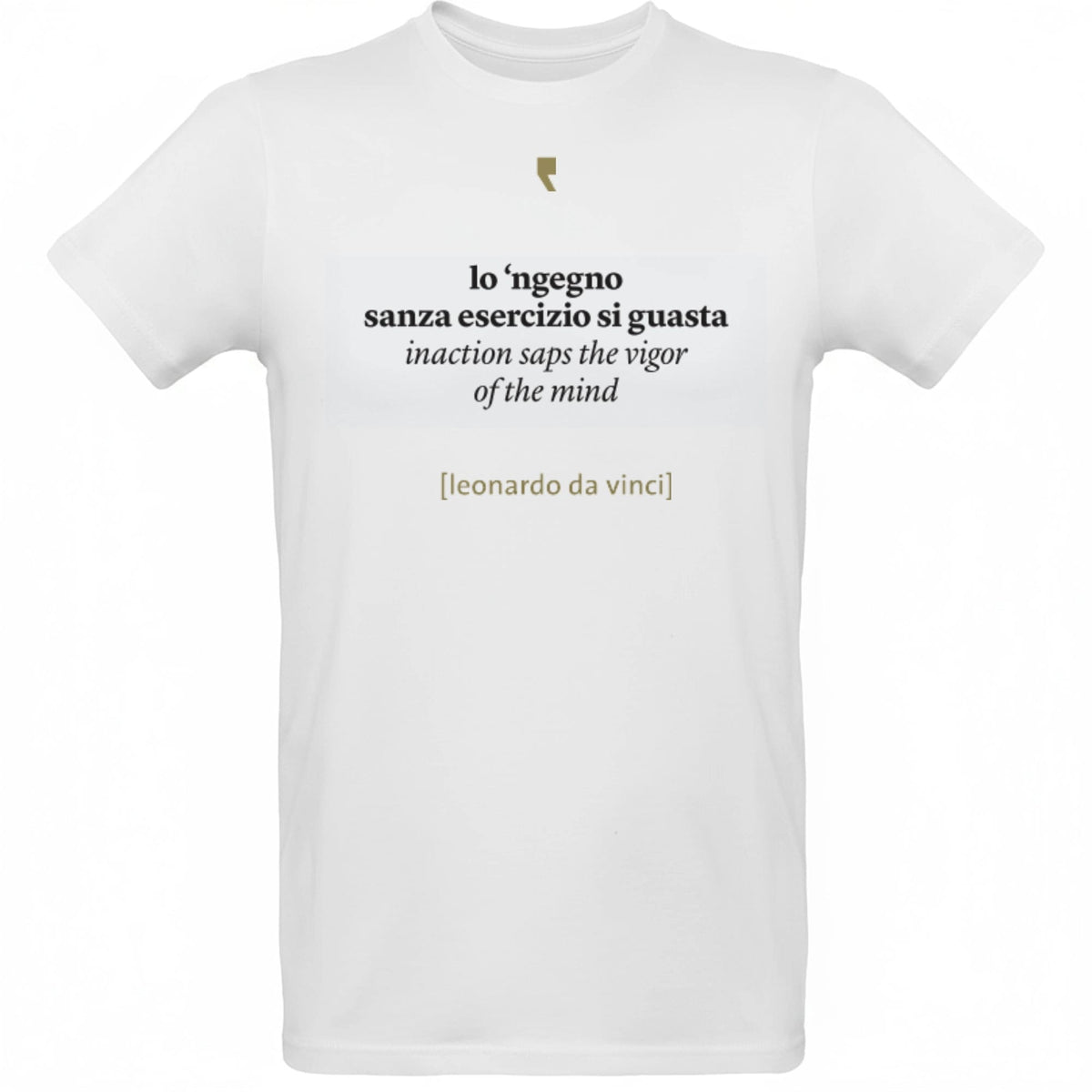 Minimalistisches T-Shirt inspiriert von Leonardo da Vinci, mit einfacher Grafik im Renaissance-Stil.