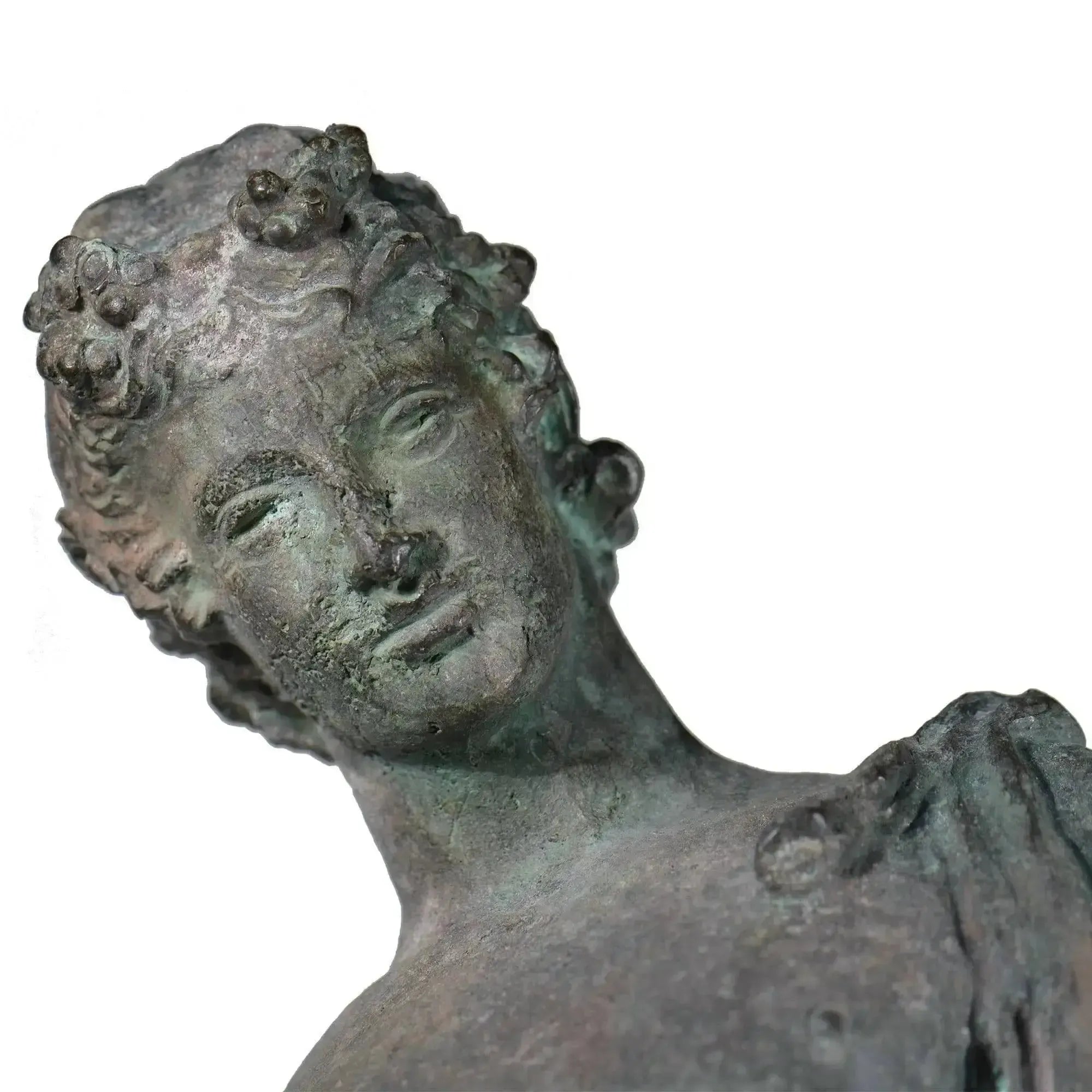 Statue en bronze de Narcisse, gros plan du visage