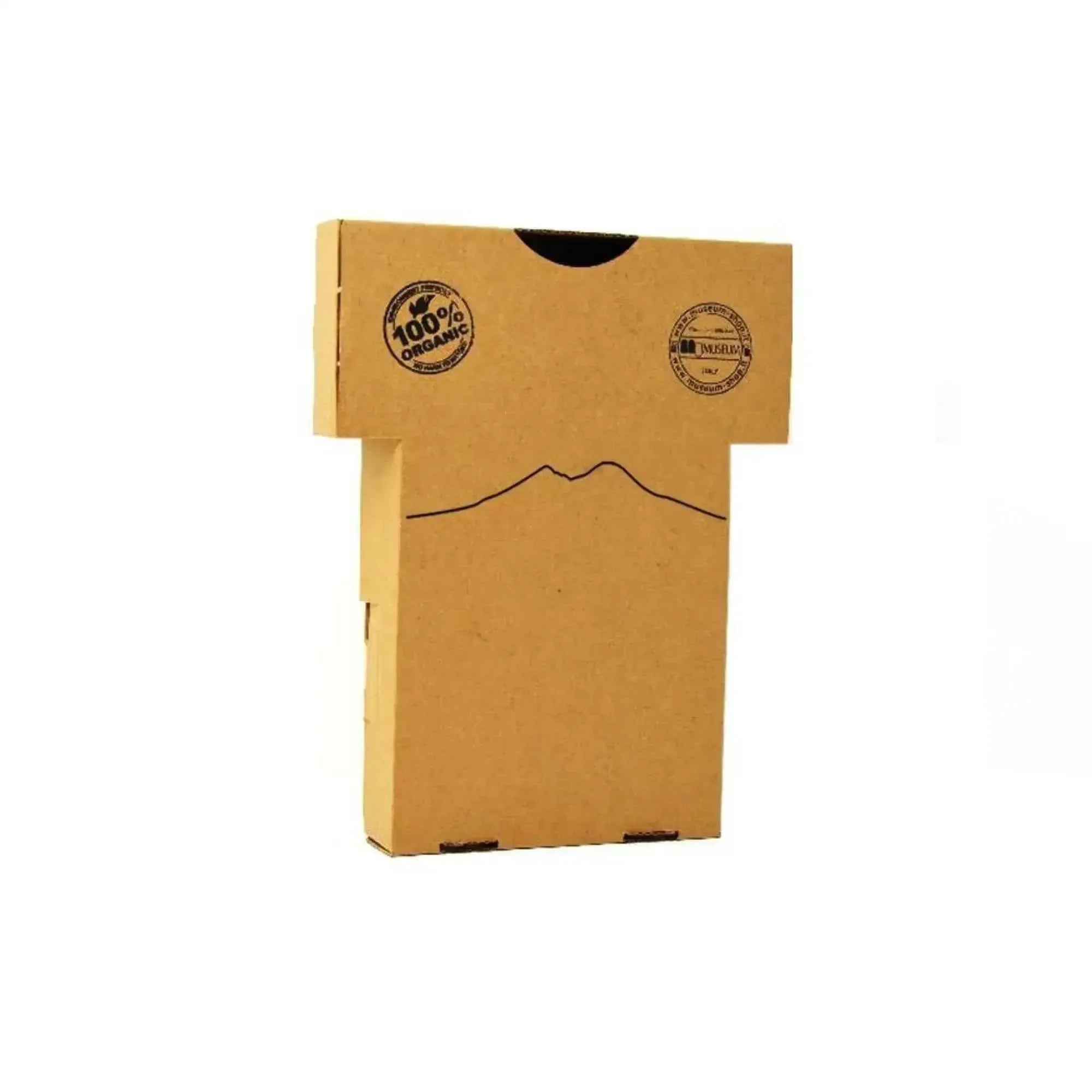 Shipping package, t shirt with stylized Vesuvius print.