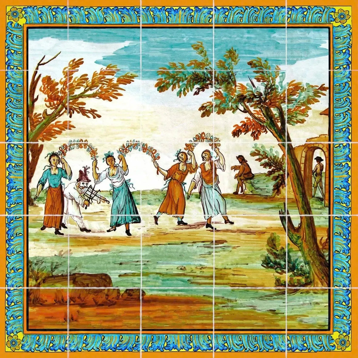 Santa Chiara tile with puchinella scene