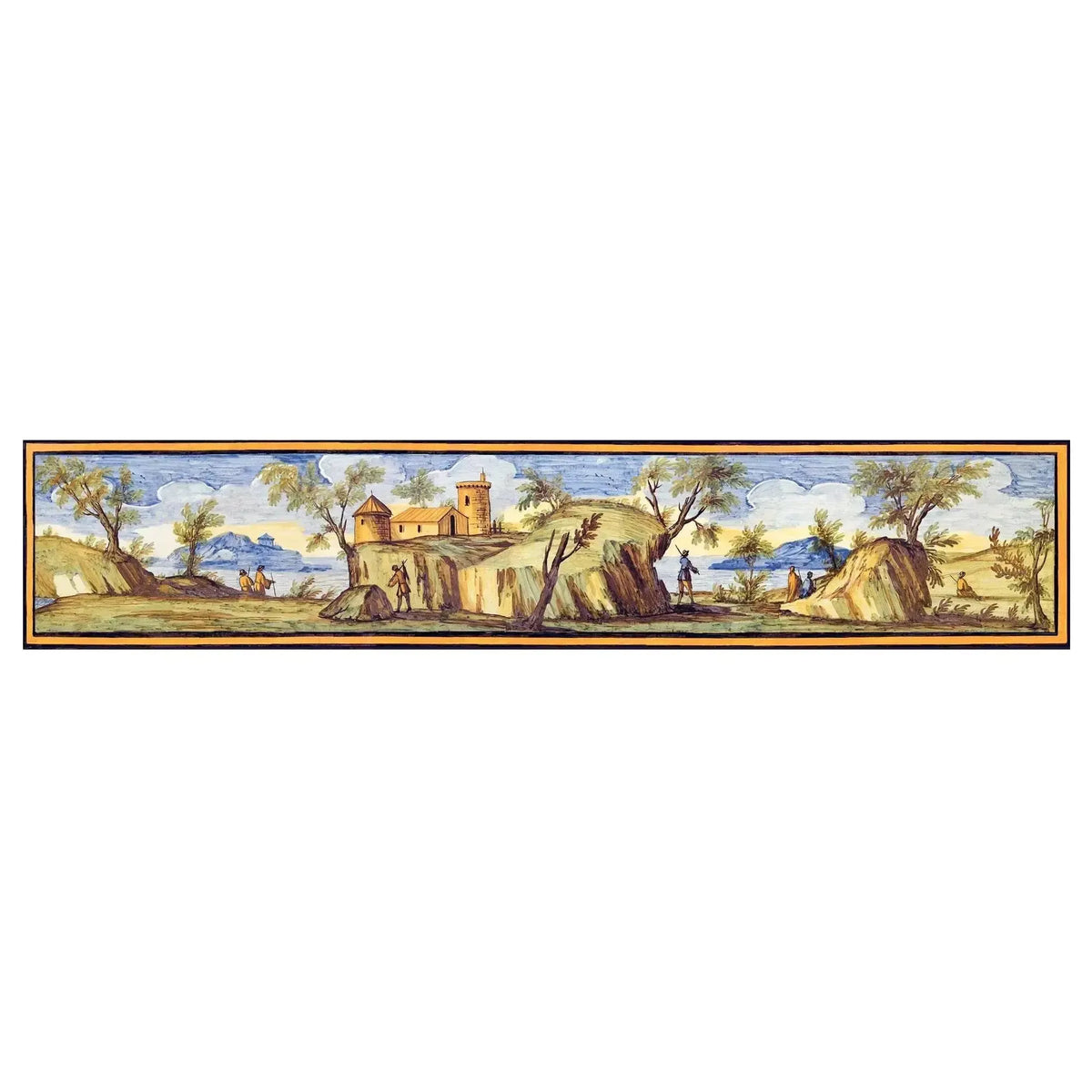 Terracotta table panel with artistic majolica