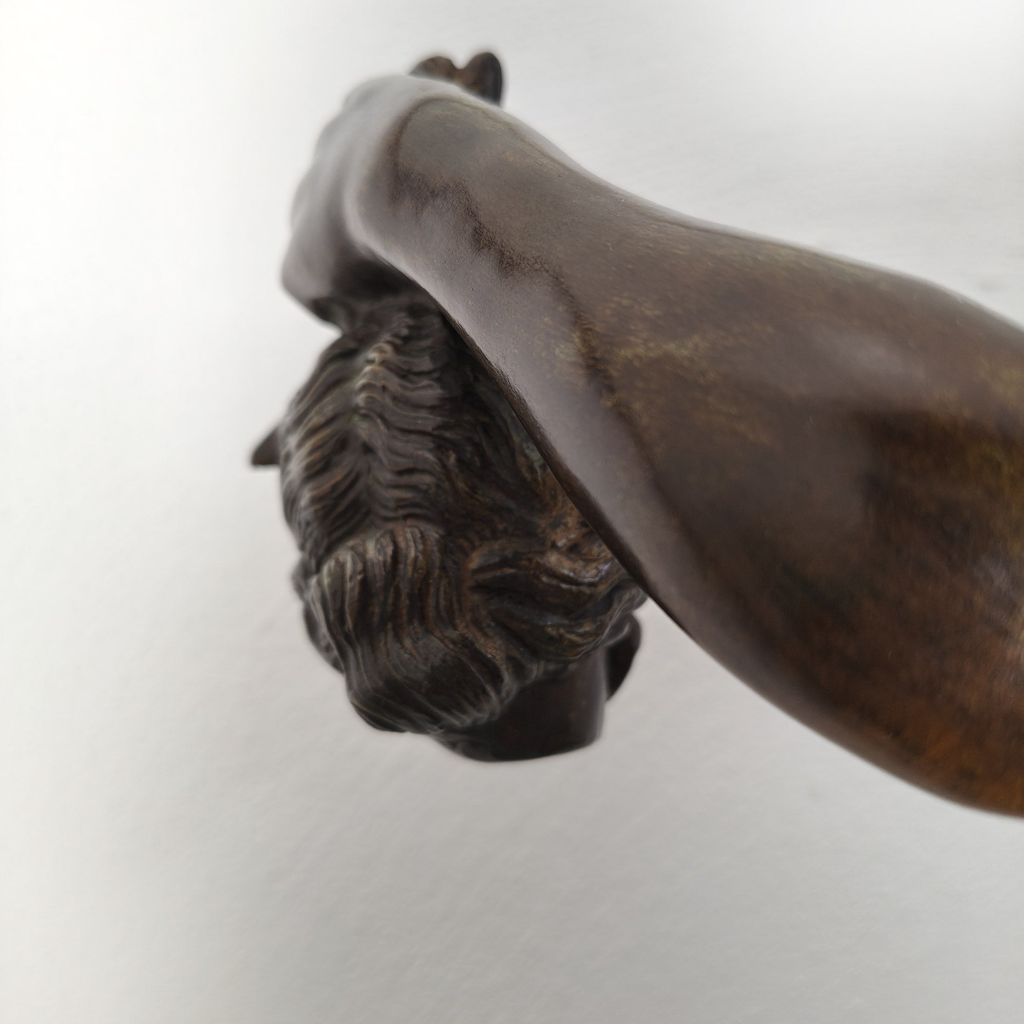 Dettaglio del volto e dell'elmo del Perseo in bronzo