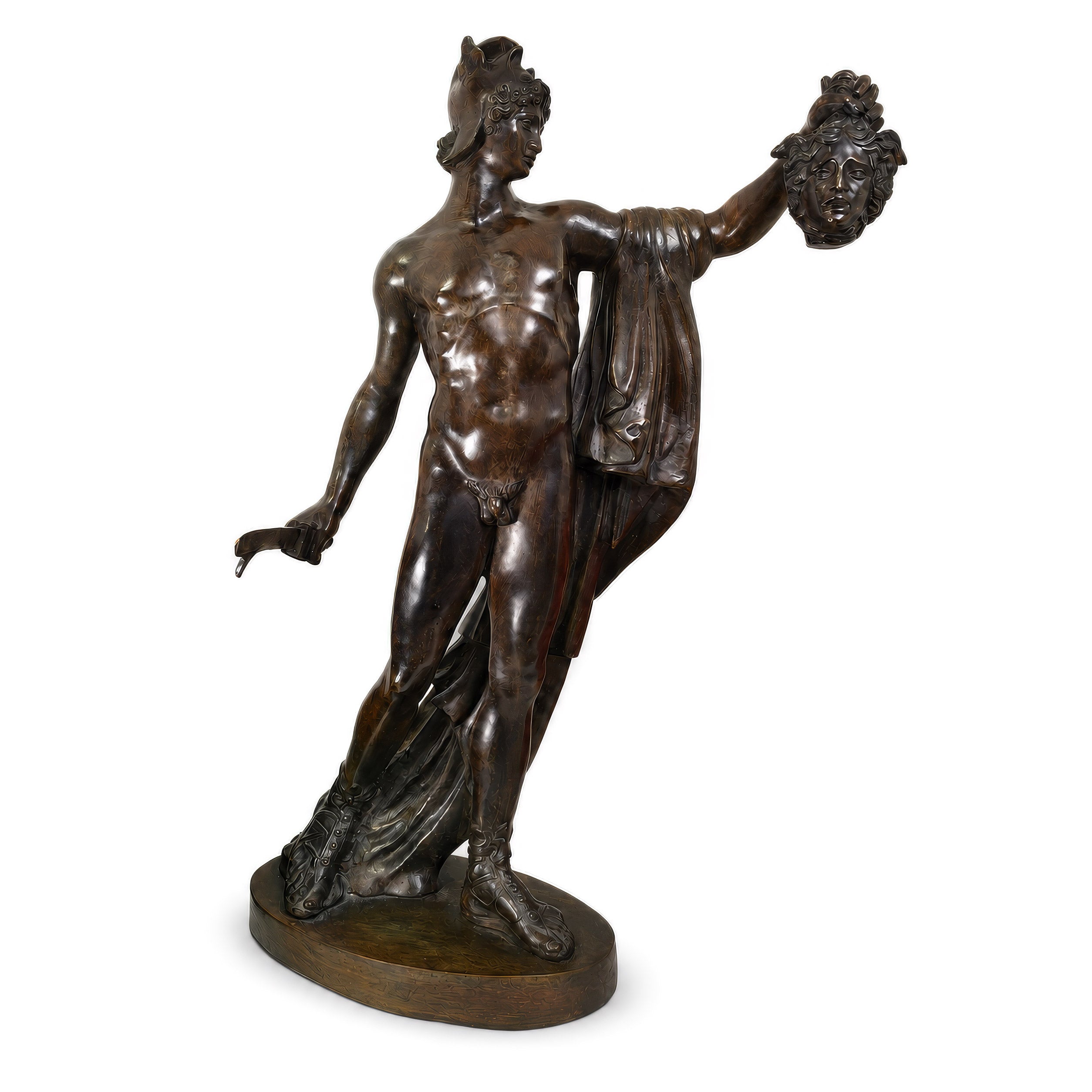 Statua in bronzo di Perseo con la testa di Medusa, scuola napoletana, 64 cm