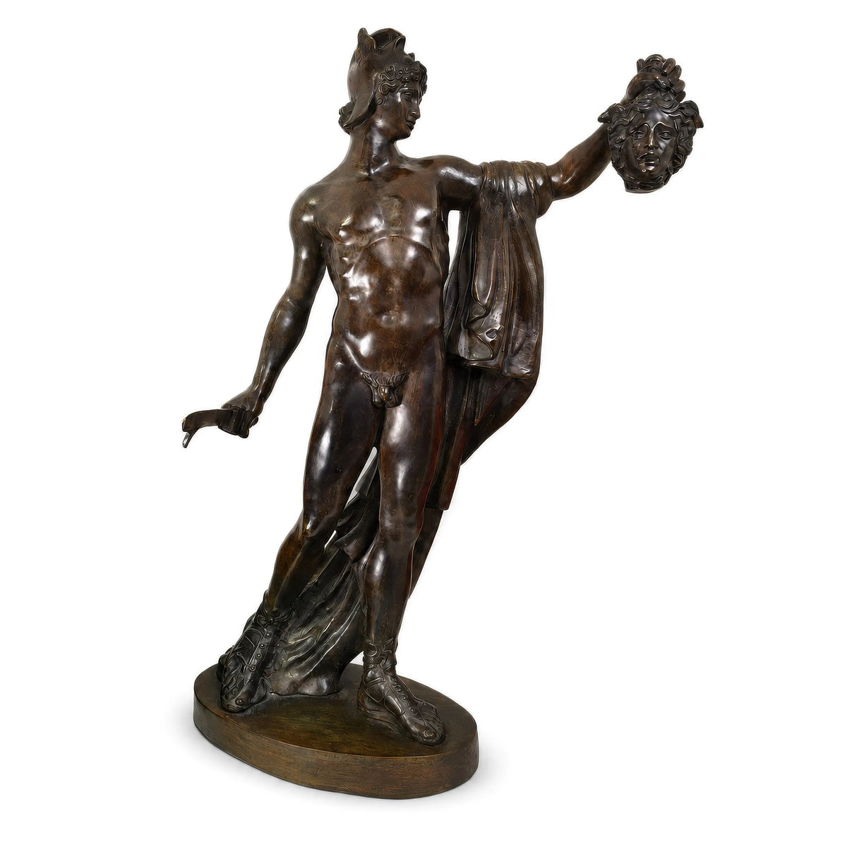 Statua in bronzo di Perseo con la testa di Medusa, scuola napoletana, 64 cm