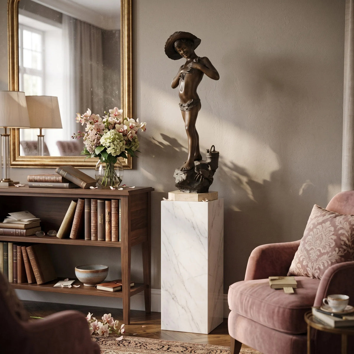 Scultura del Pescatorello in bronzo di Giovanni Varlese, vista frontale