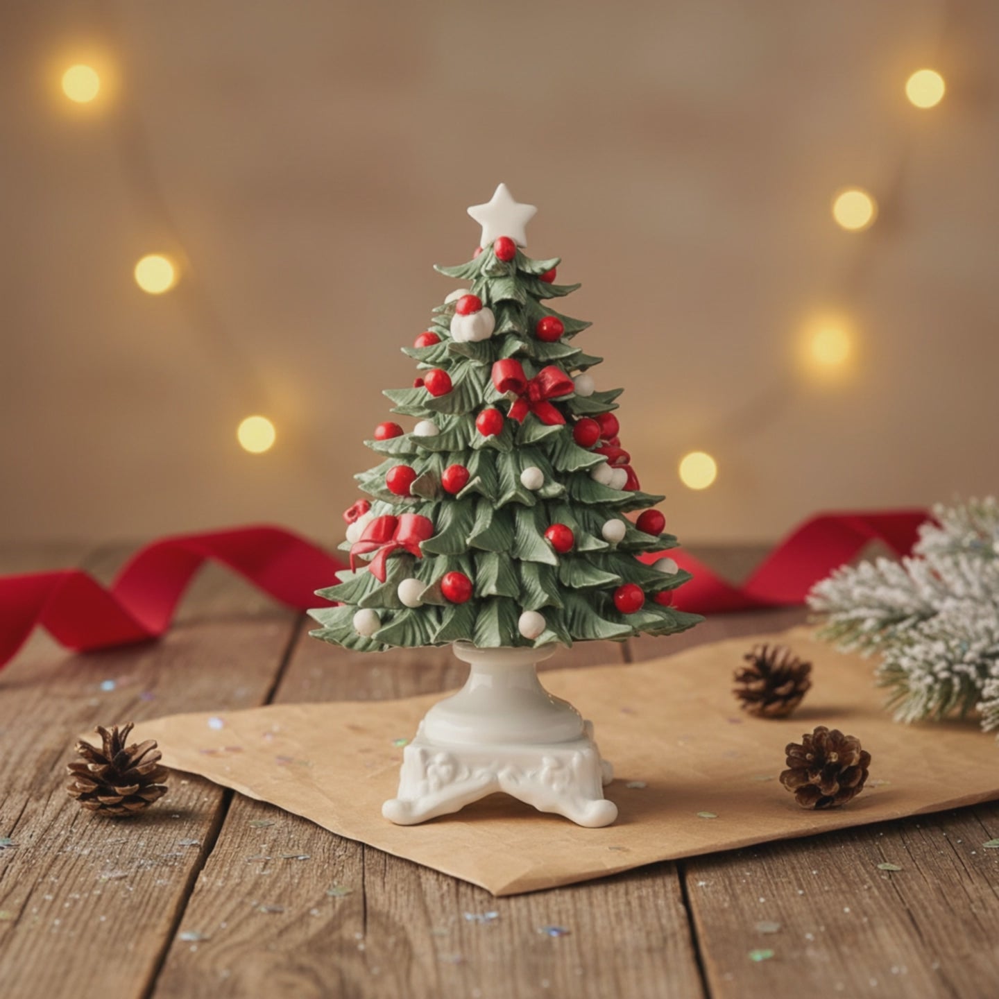 Albero di Natale in porcellana Capodimonte dipinto a mano.