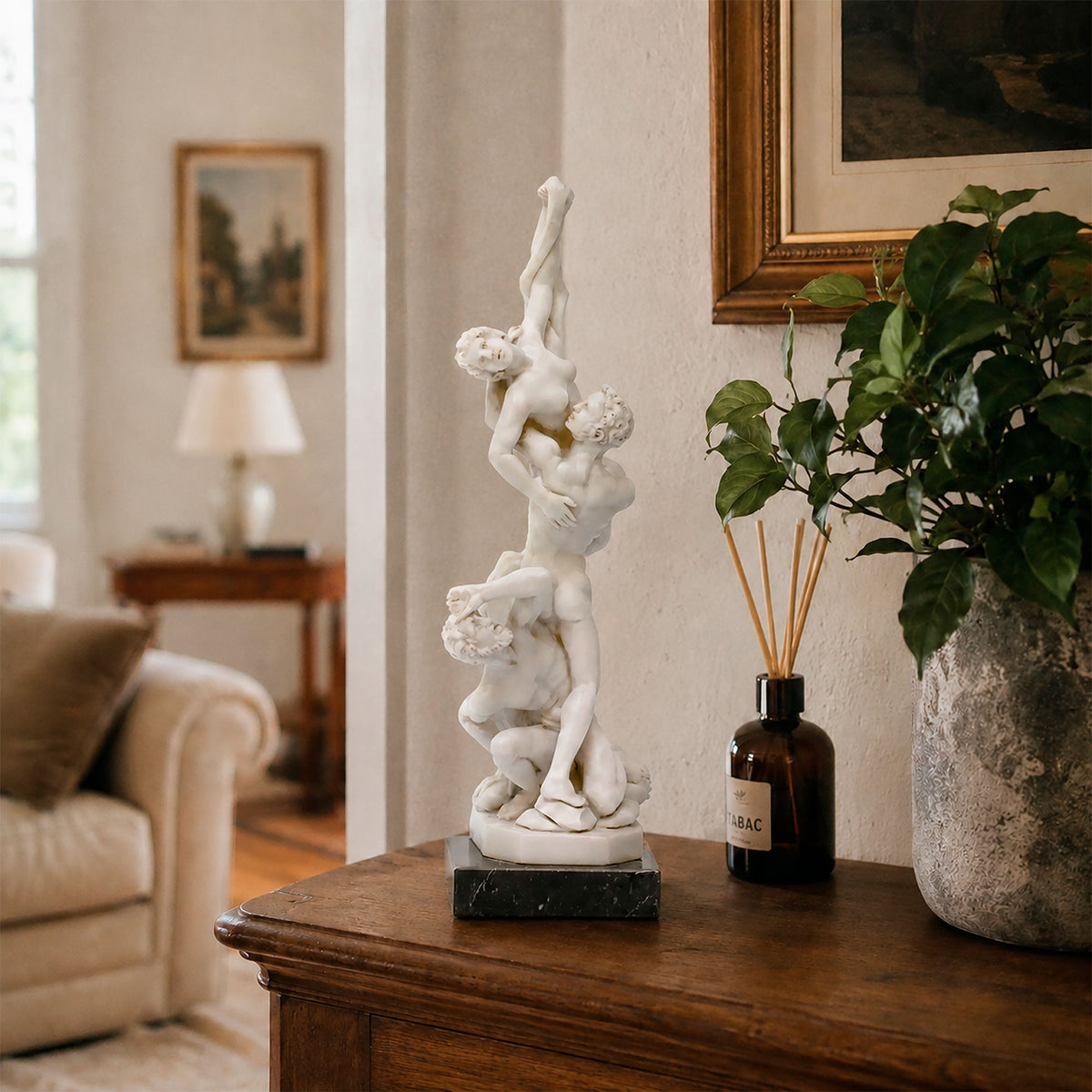 Reproduction of Giambologna's Rape of the Sabine - Marble statuette front view