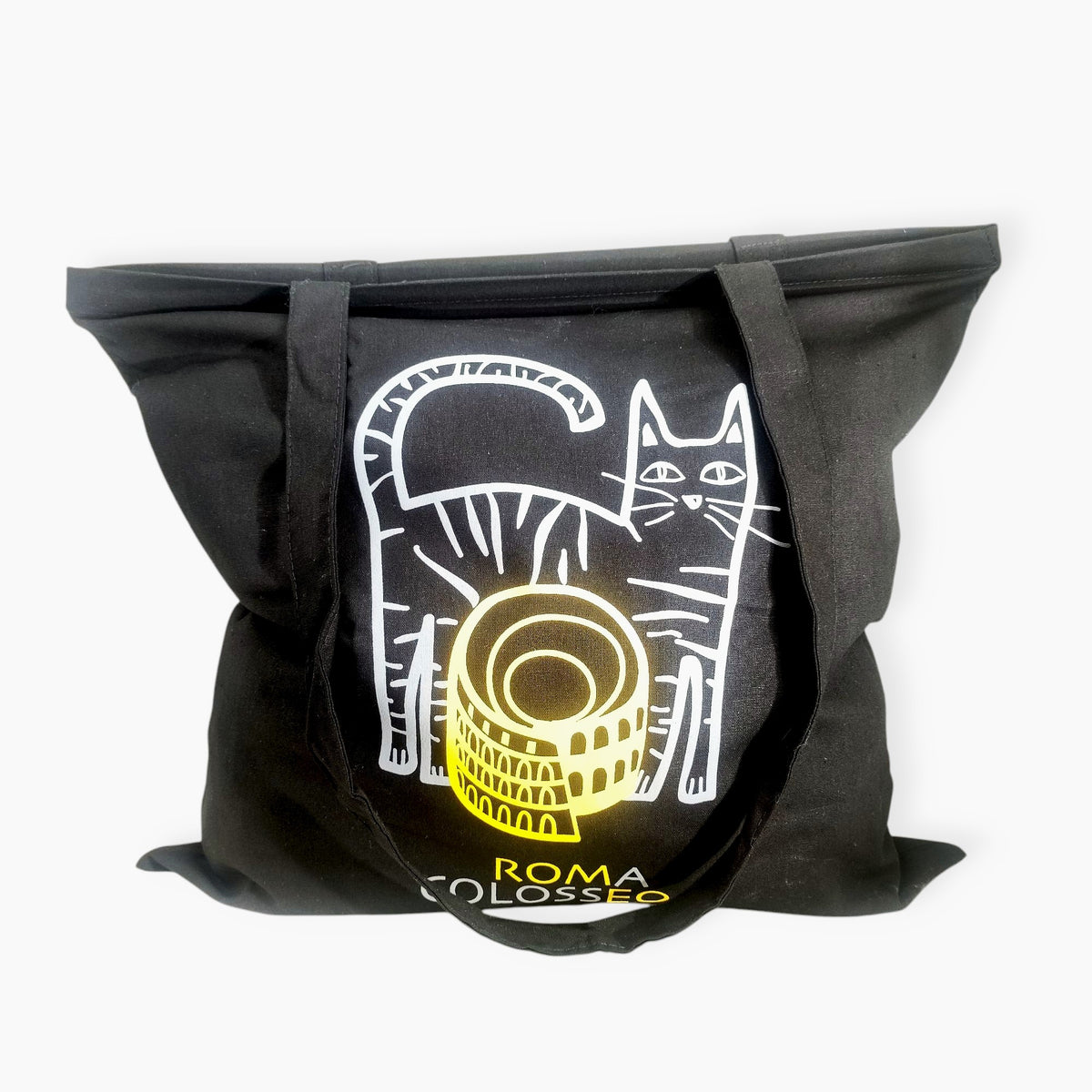 Colosseo Gatto Shopper-Tasche aus schwarzer Baumwolle