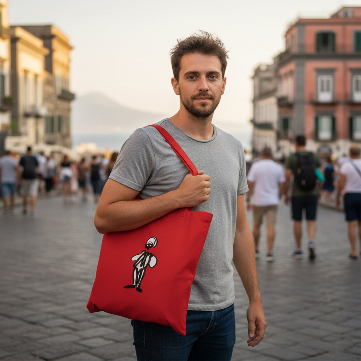 Rote Pulcinella Shopper-Tasche aus Naturbaumwolle