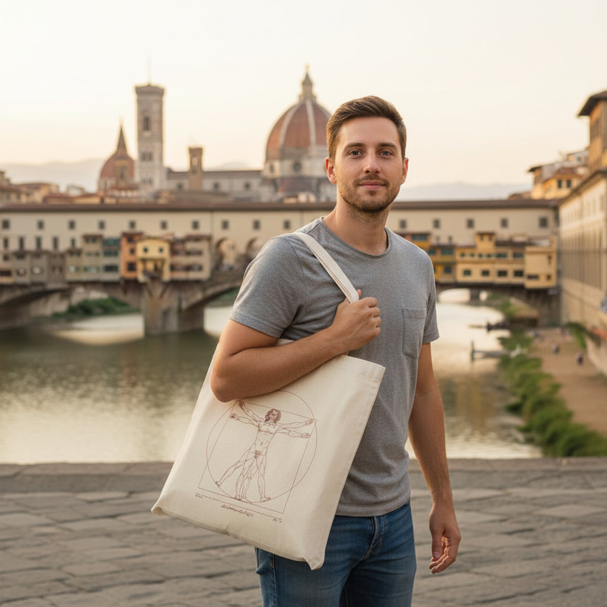 Herren Shopper-Tasche Vitruvianischer Mensch aus Naturbaumwolle