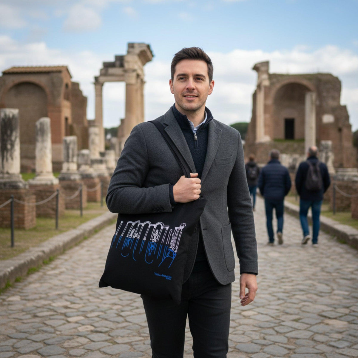 Bolsa shopper Villa Adriana en algodón negro