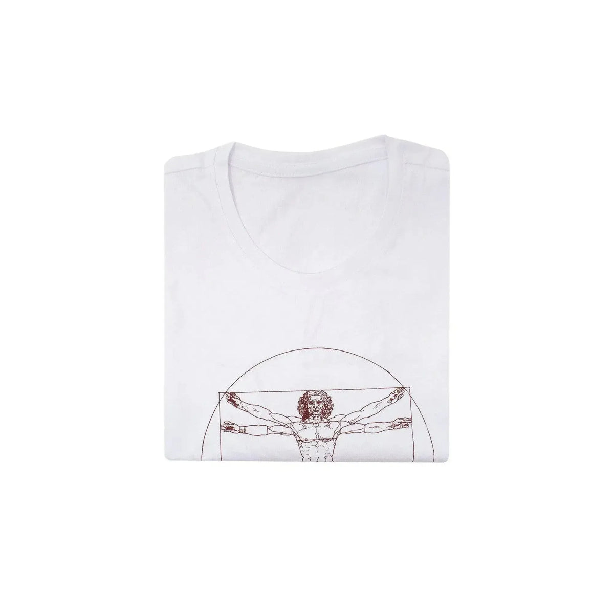 White children's T Shirt with folded Vitruvian Man print by Leonardo Da Vinci