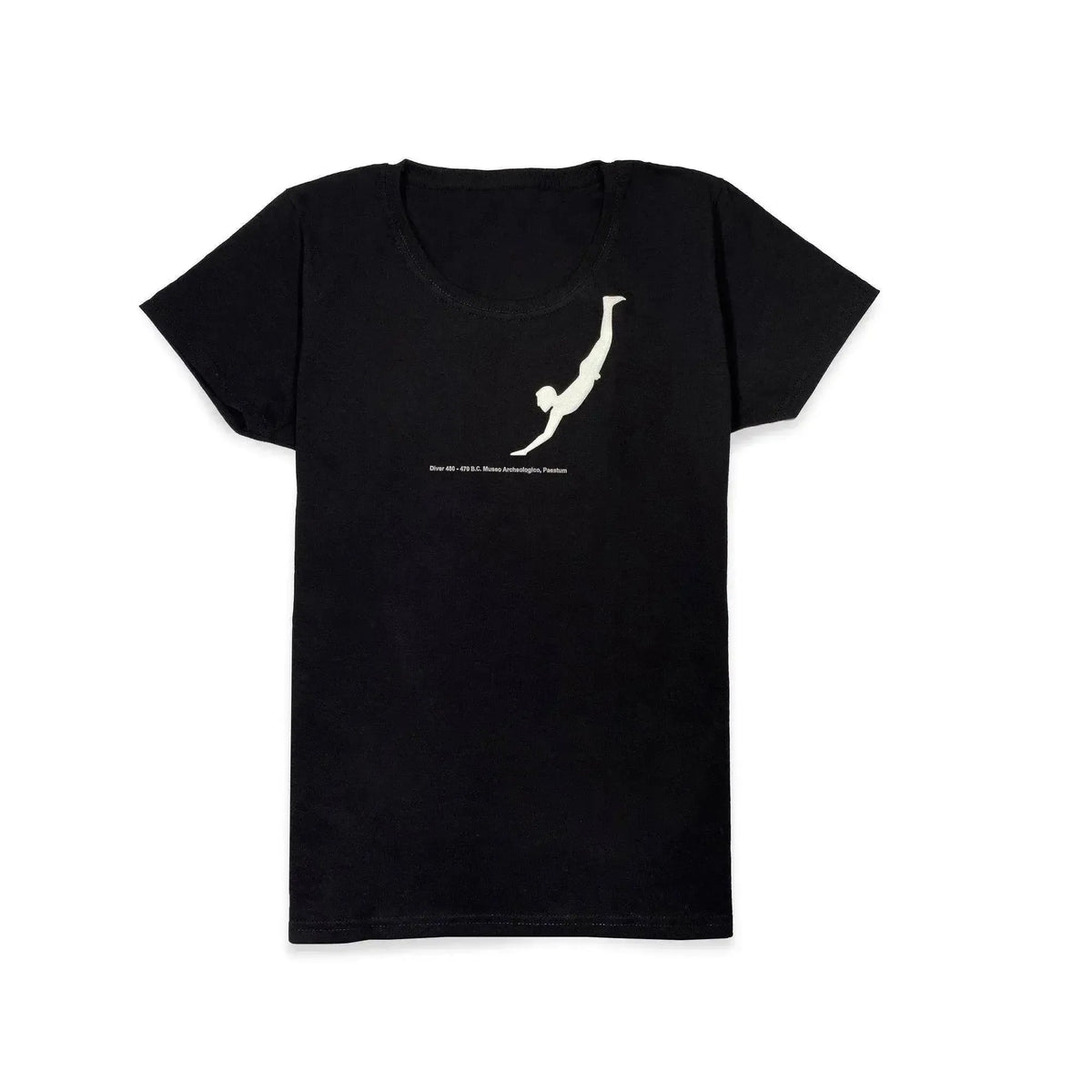 Schwarzes Damen-T-Shirt mit Paestum Diver-Aufdruck